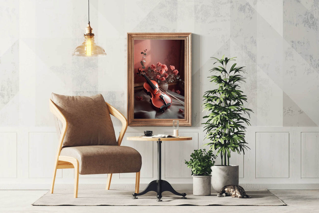 Stock Wooden Violin Next To The Vase Wall Art - beink online art store