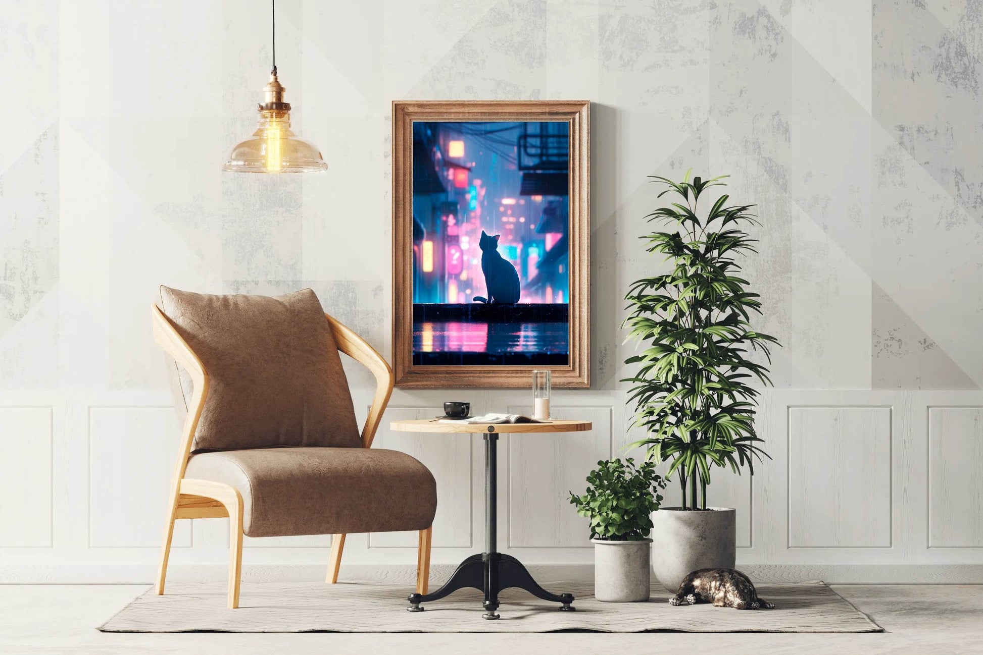 Cat In Cyberpunk City Anime Wall Art - beink online art store
