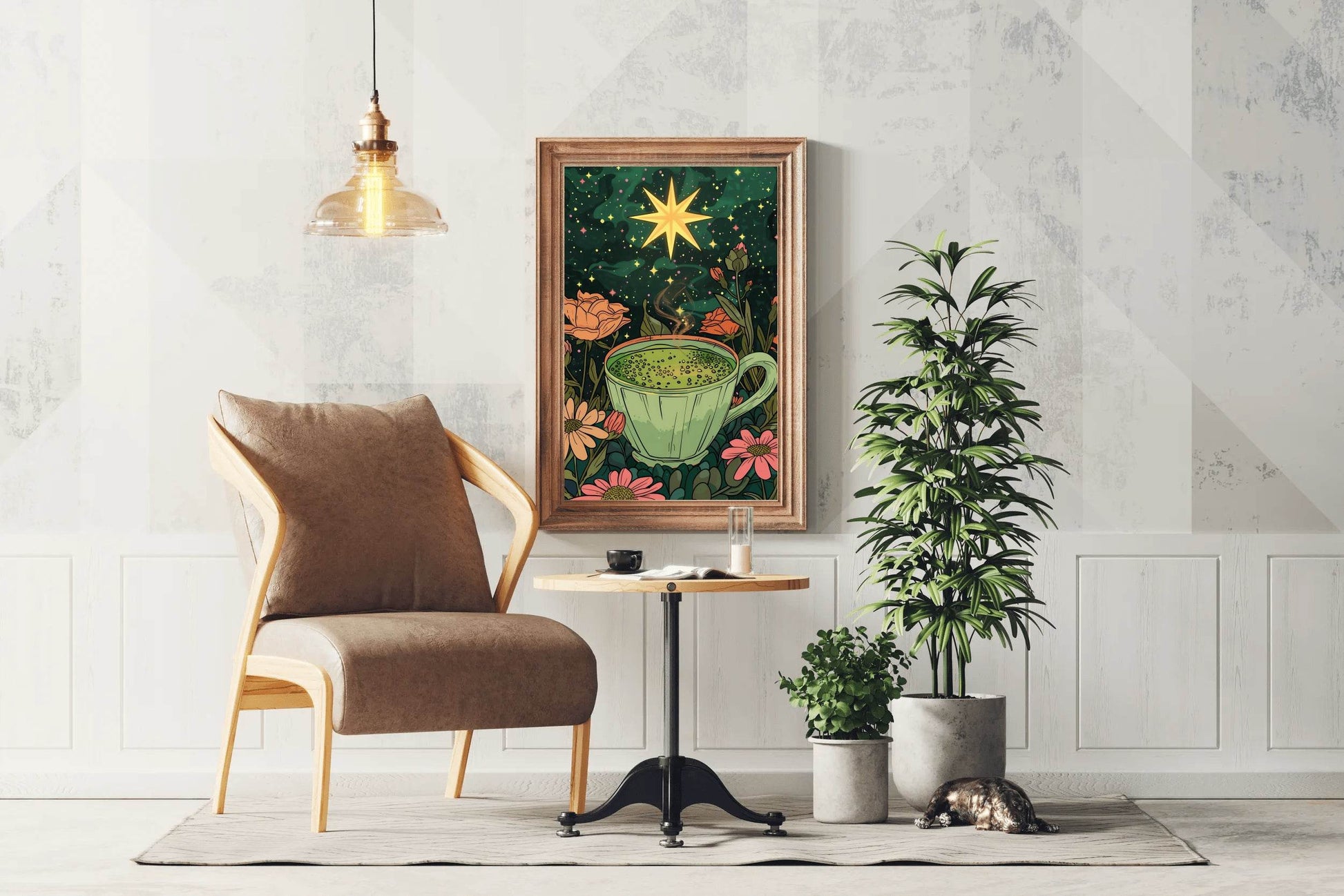 Matcha coffee with Flower Background Wall Art - beink online art store