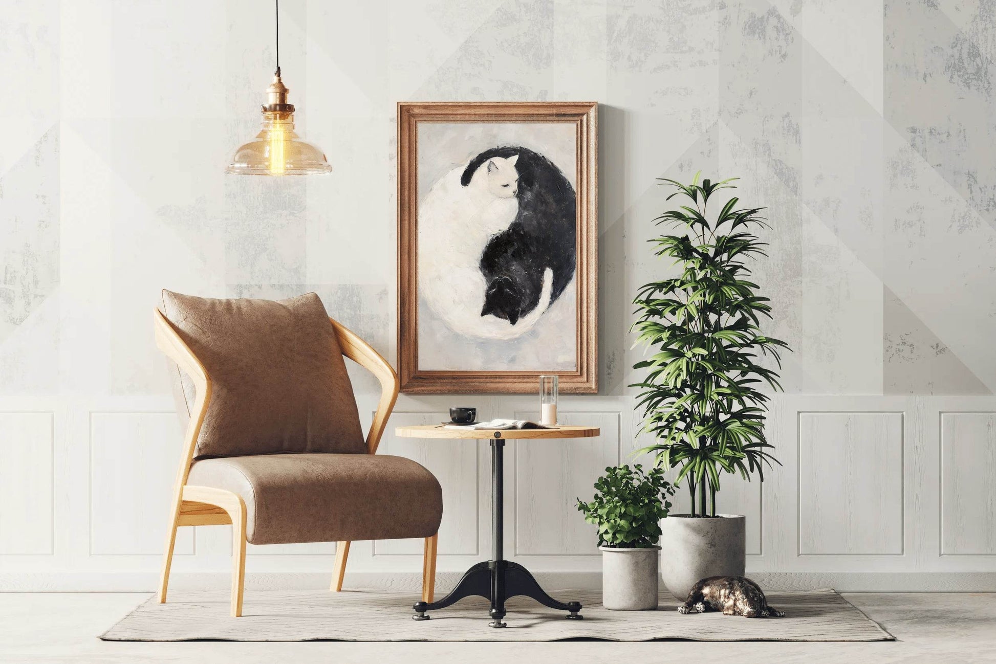 Black and White Painting of Cat Pair - beink online art store