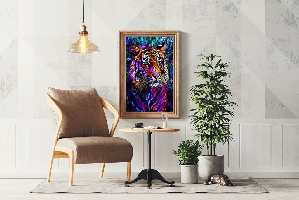 Abstract Stained Glass Painting of Colorful Tiger - beink online art store