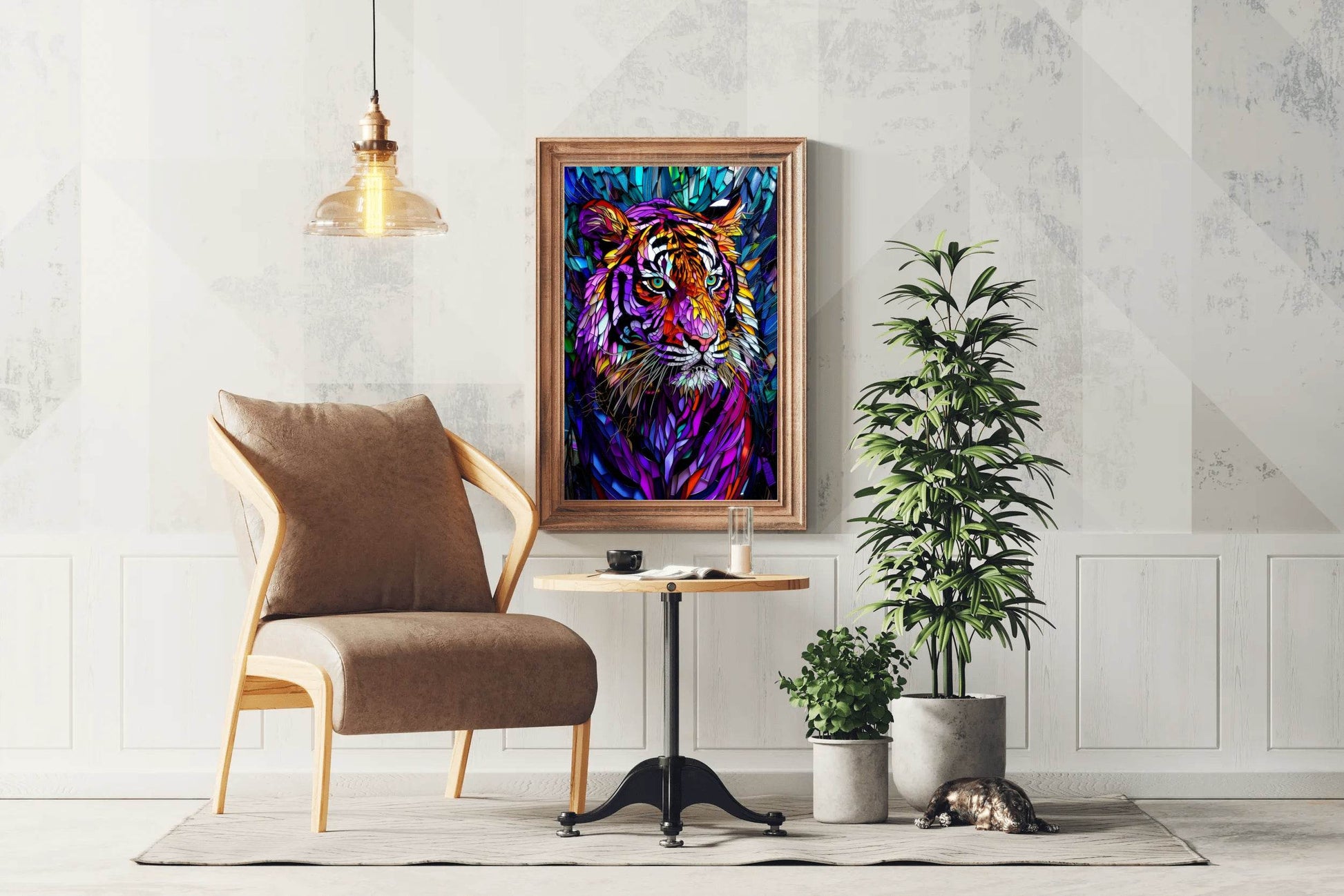 Abstract Stained Glass Painting of Colorful Tiger - beink online art store