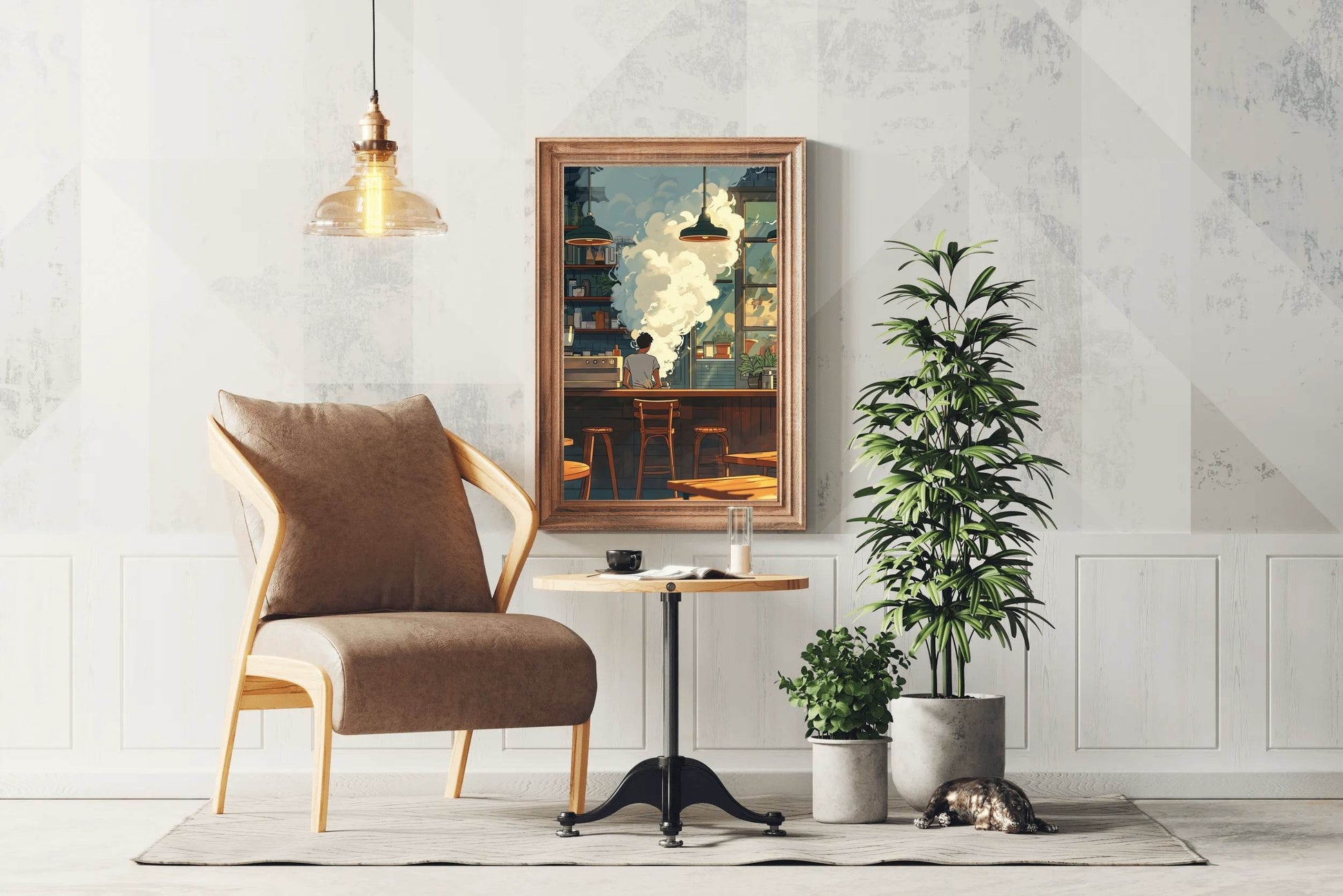 Cartoon Steam With Man in Coffee shop Anime Wall Art - beink online art store