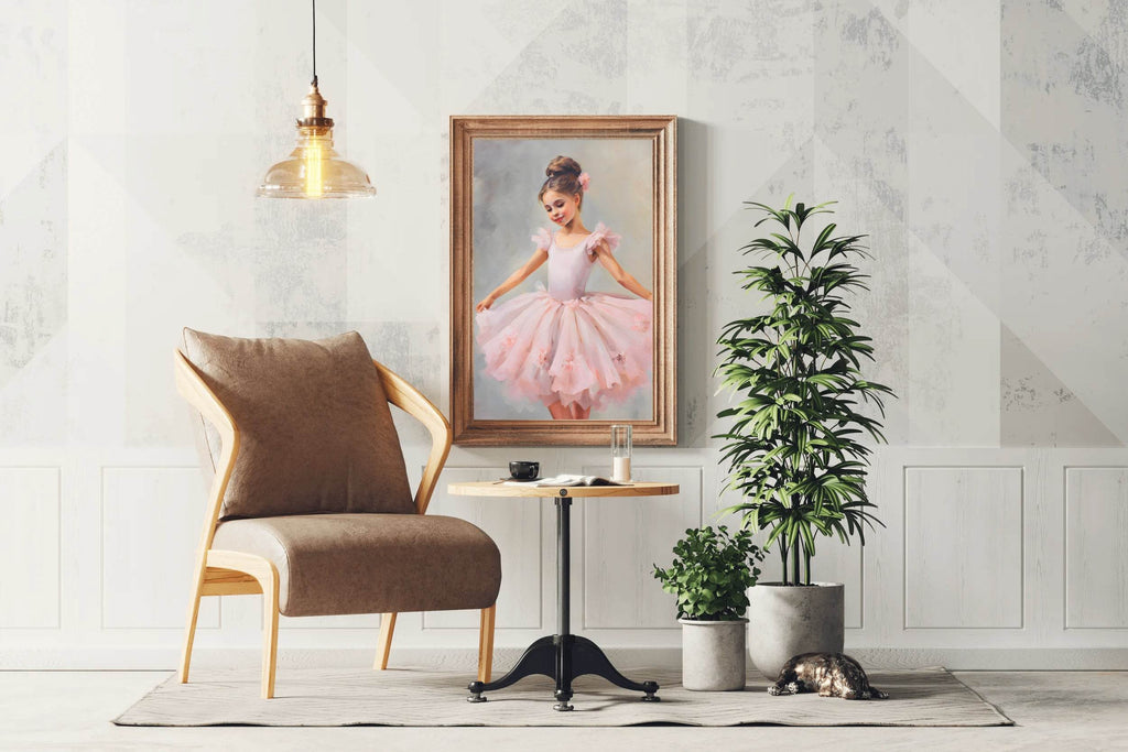 Watercolor Painting of Cute Dancing Girl in Pink Dress - beink online art store