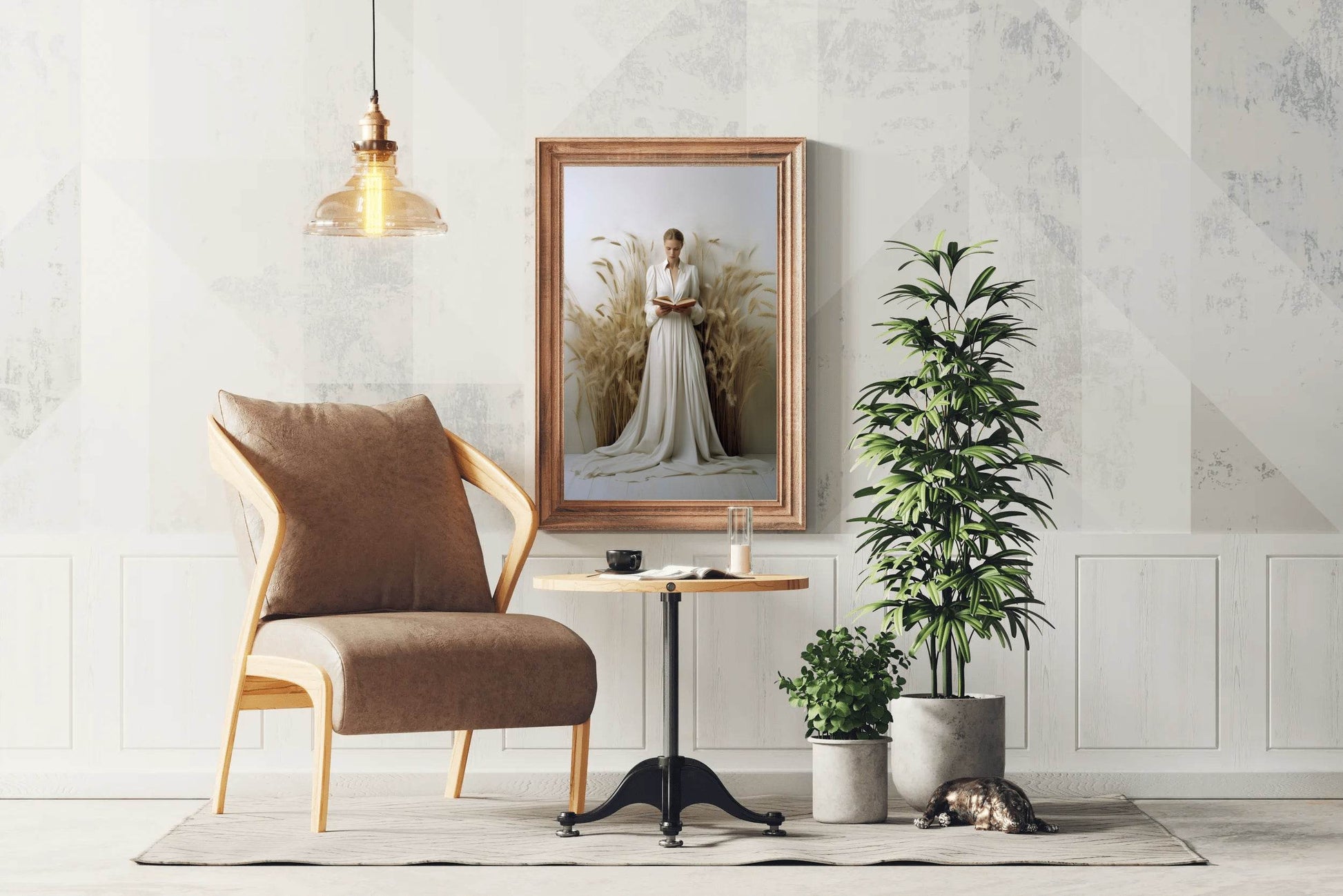 White Wedding Dress In Wheat Field Wall Art - beink online art store