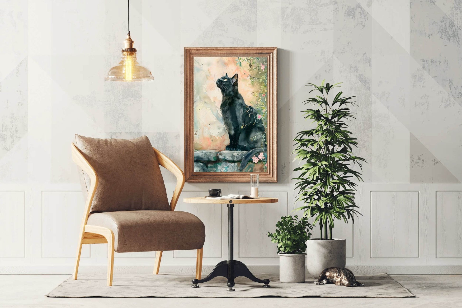 Watercolor Black Cat Animal Wall Art - beink online art store