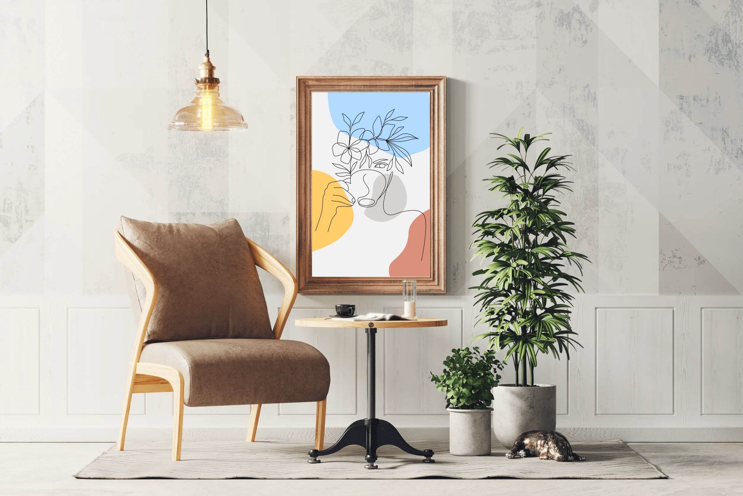 Minimal Design Of a Girl Drinking Tea Wall Art - beink online art store