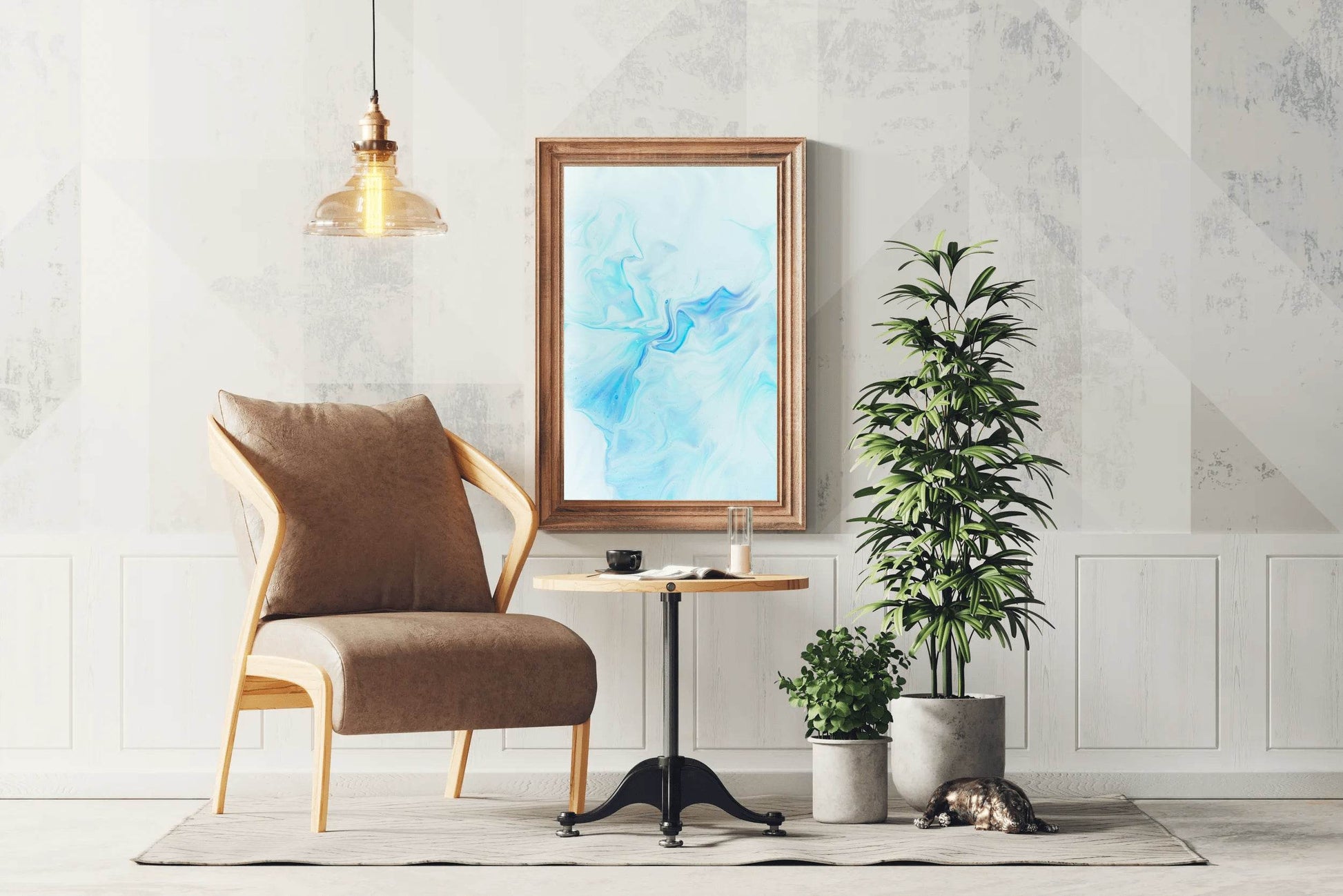 Cyan Color Oil Spread Abstract Wall Art - beink online art store