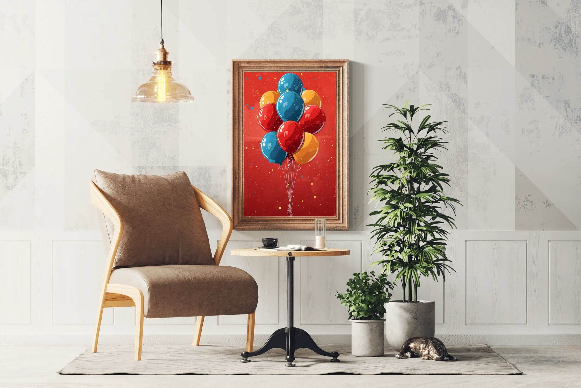 Illustration of Colorful Balloons with Red Background - beink online art store