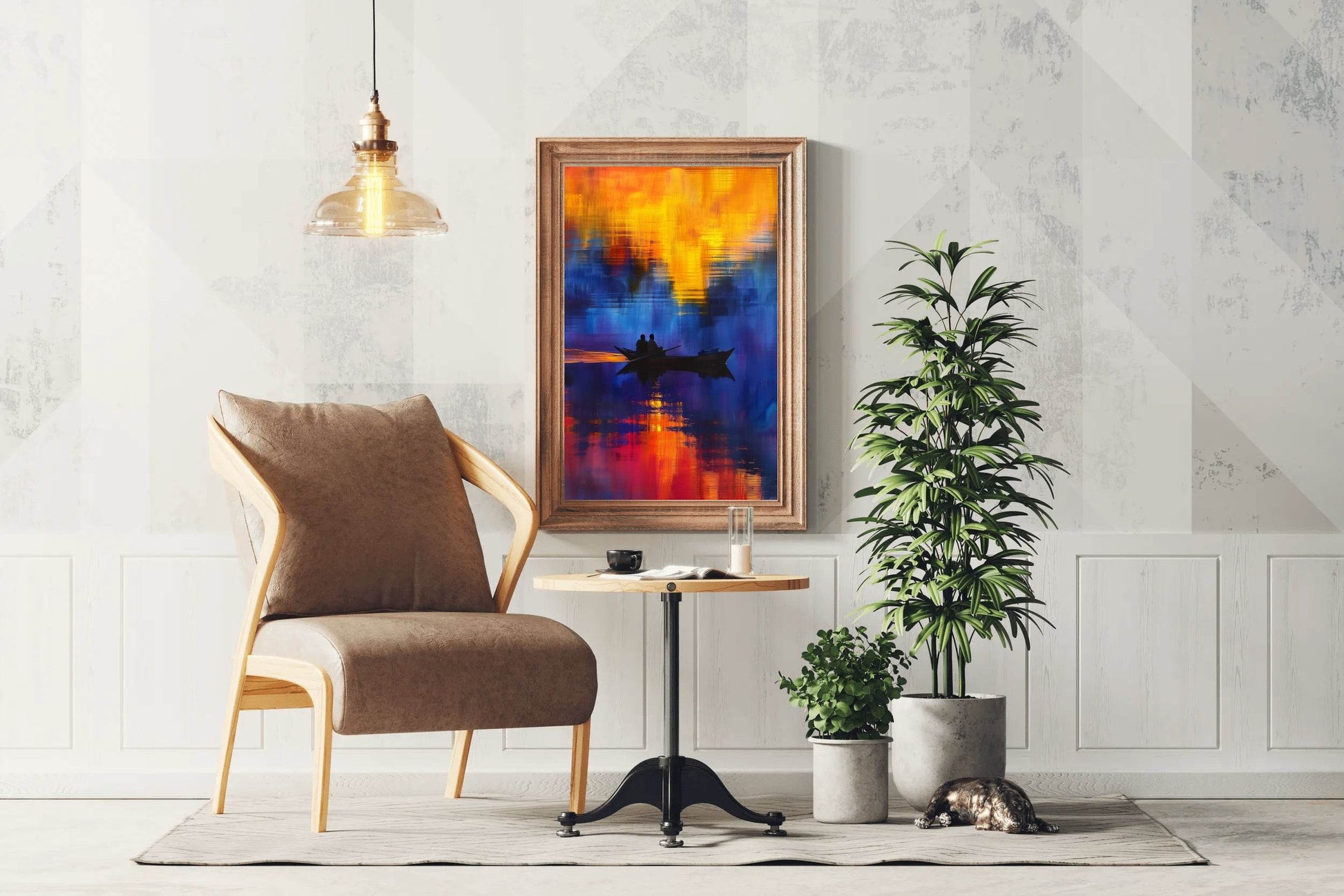 Watercolor Painting Of Boating On The River Wall Art - beink online art store
