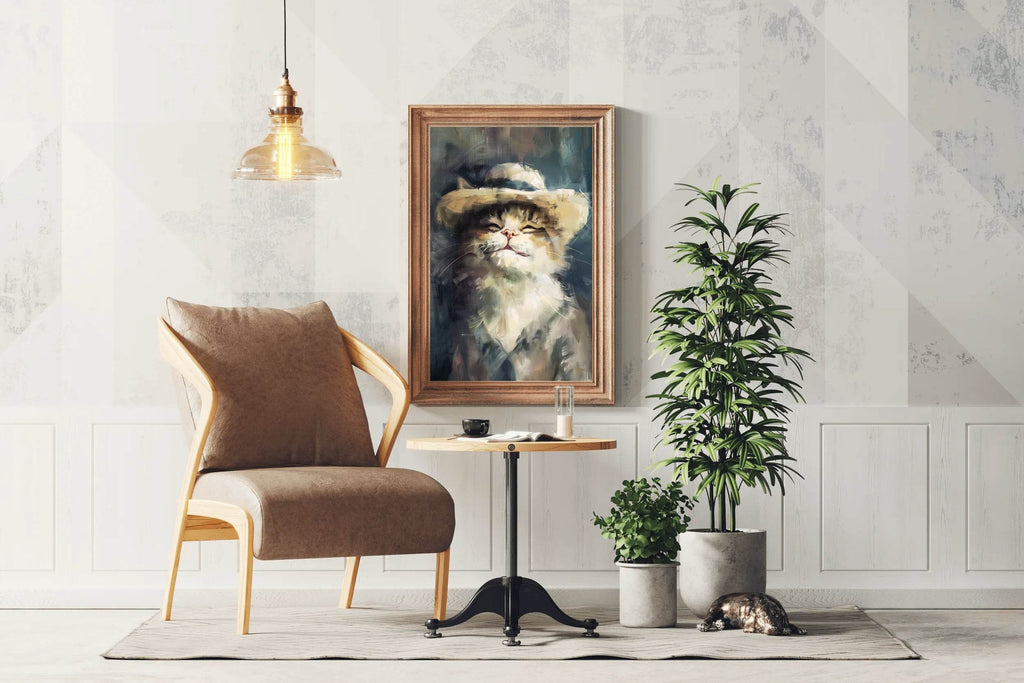 Painting of Smiling Cat With Hat - beink online art store