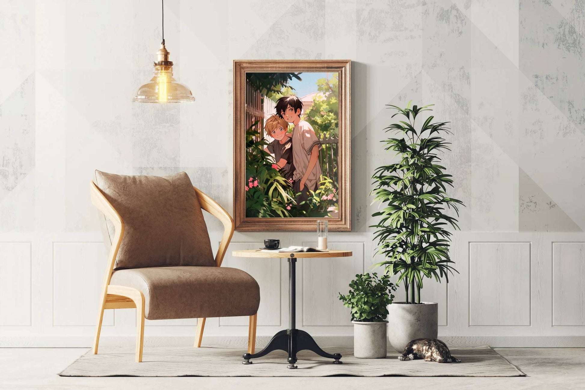 Anime Character Cartoon Scene in Garden - beink online art store