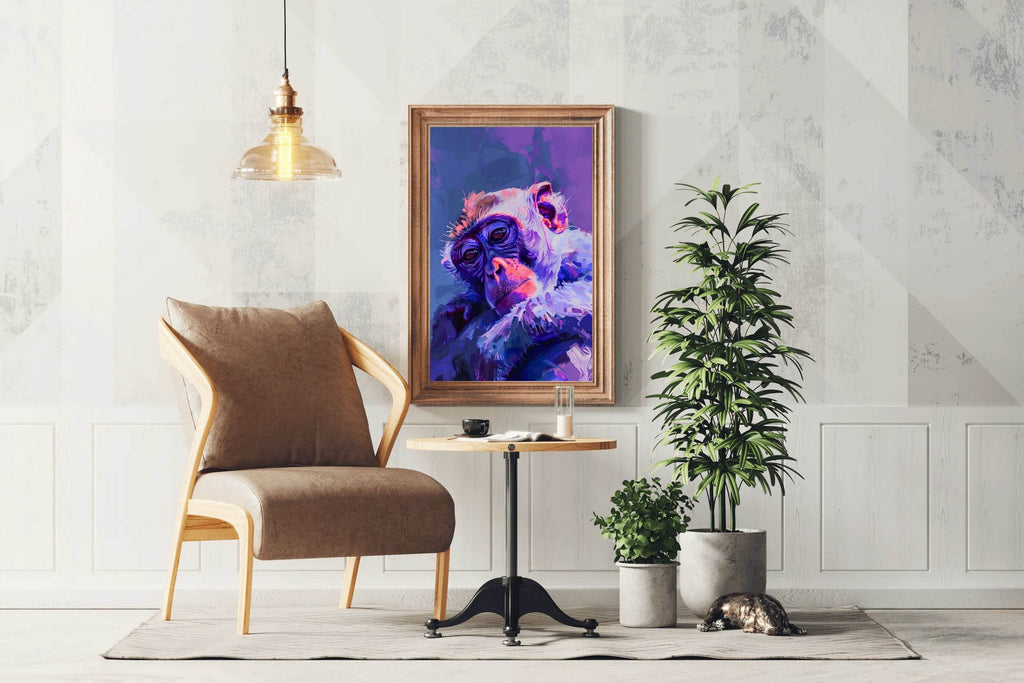 Purple Painting of Japanese Monkey - beink online art store