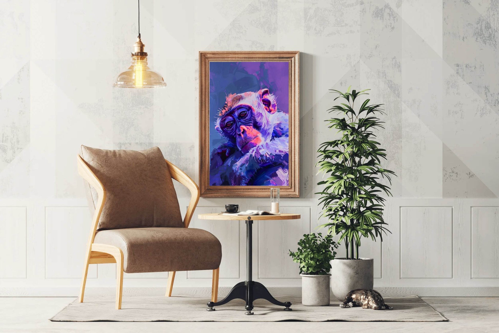 Purple Painting of Japanese Monkey - beink online art store