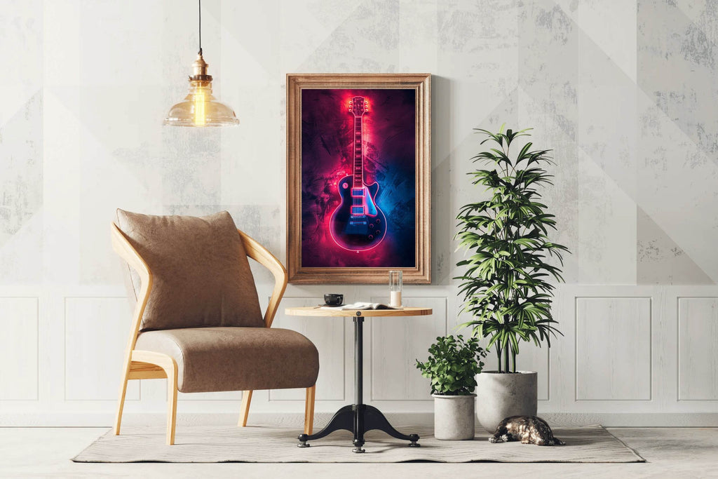 Electric Guitar With Neon Light Wall Art - beink online art store