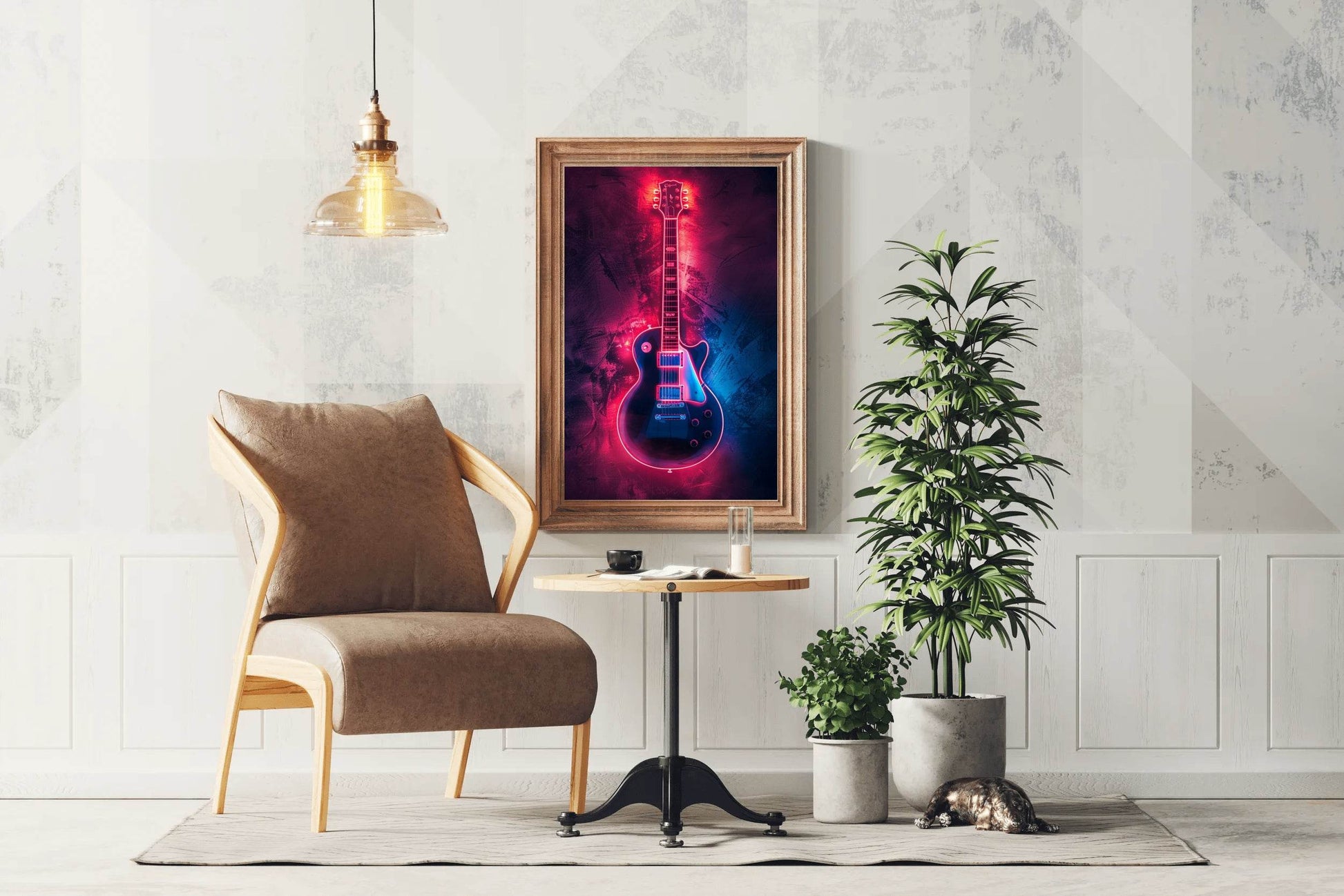 Electric Guitar With Neon Light Wall Art - beink online art store