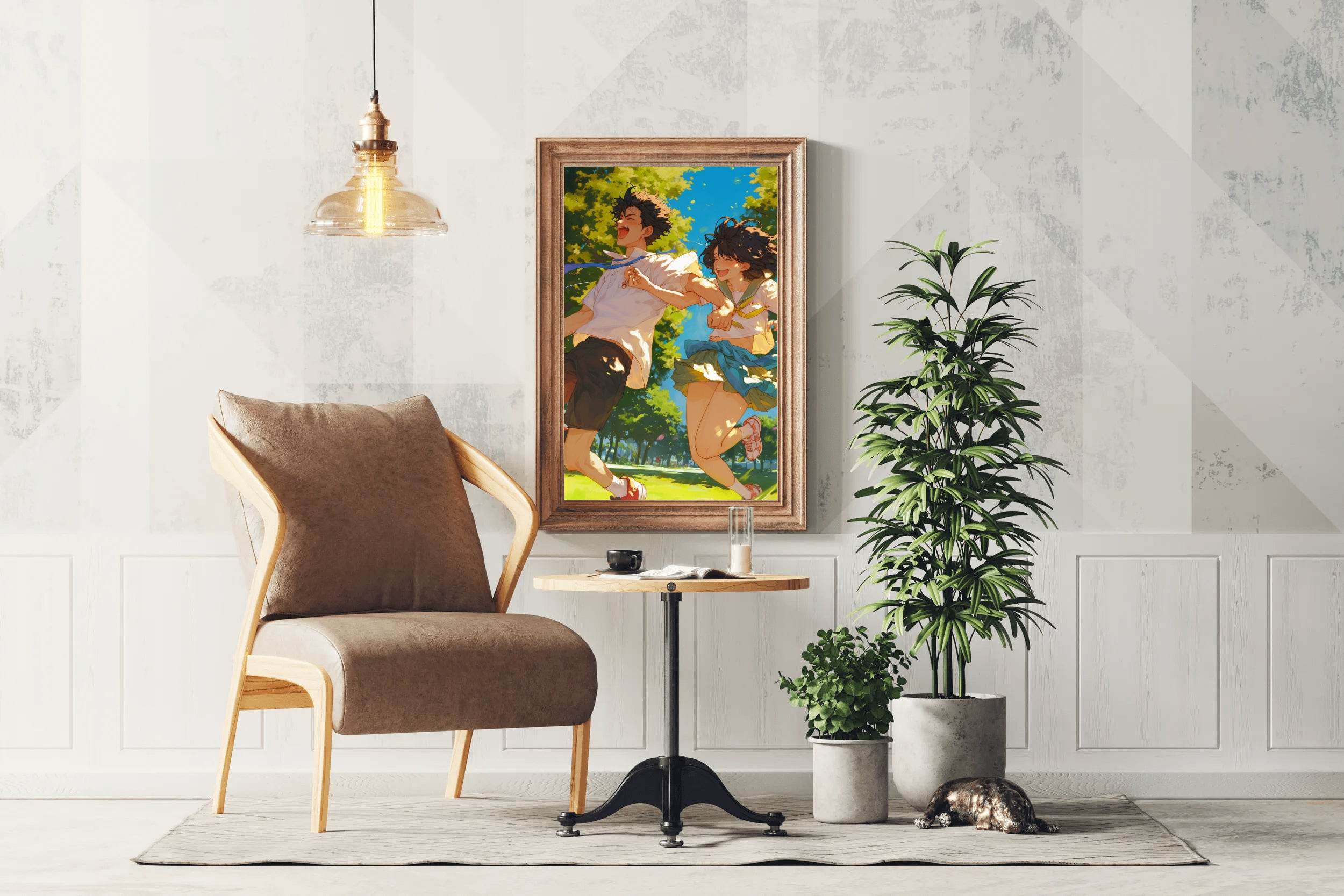 Anime style Boy and Girl Couple Running Wall Art - beink online art store