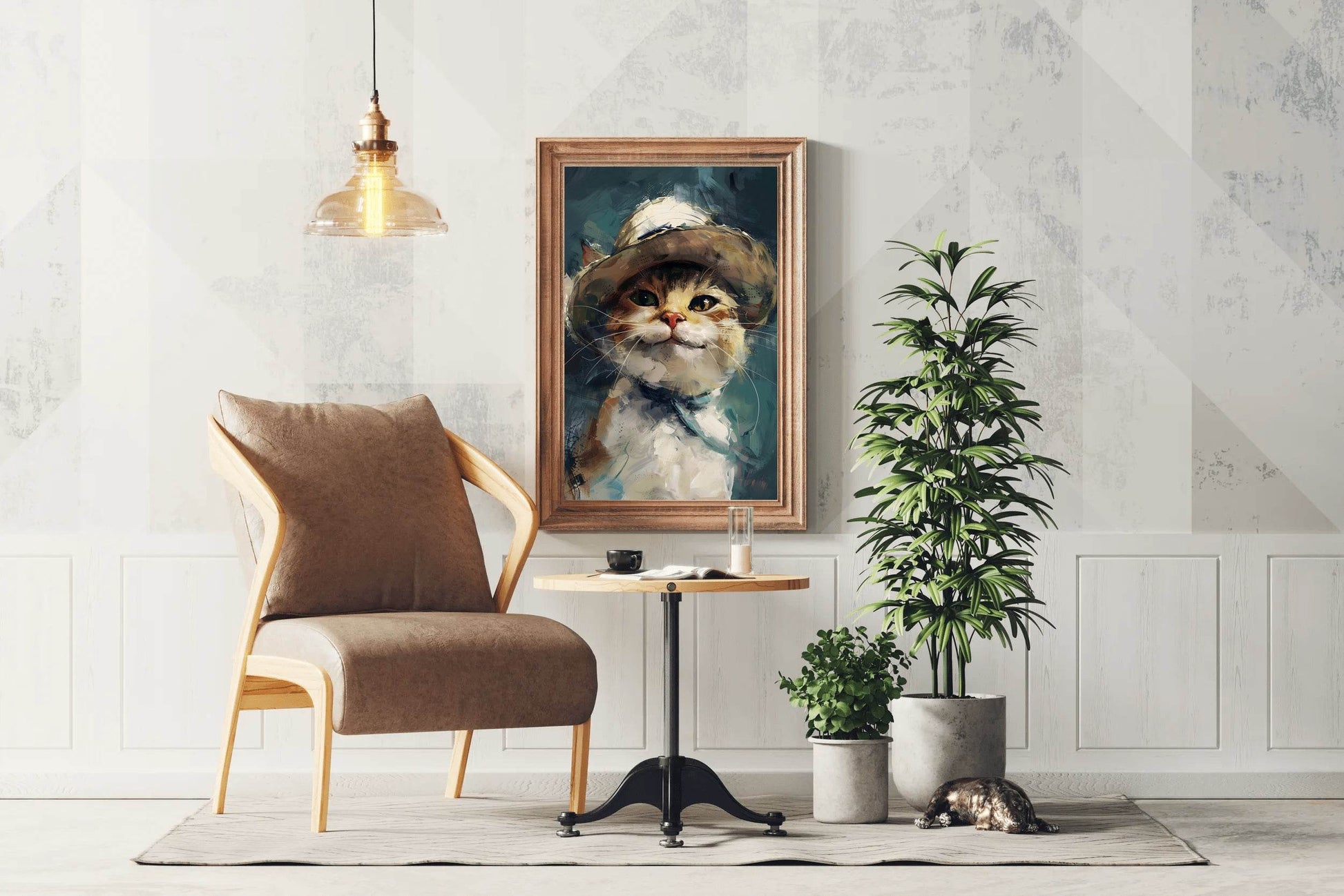 Smiling Kitten Wearing Hat Stroked Painting - beink online art store