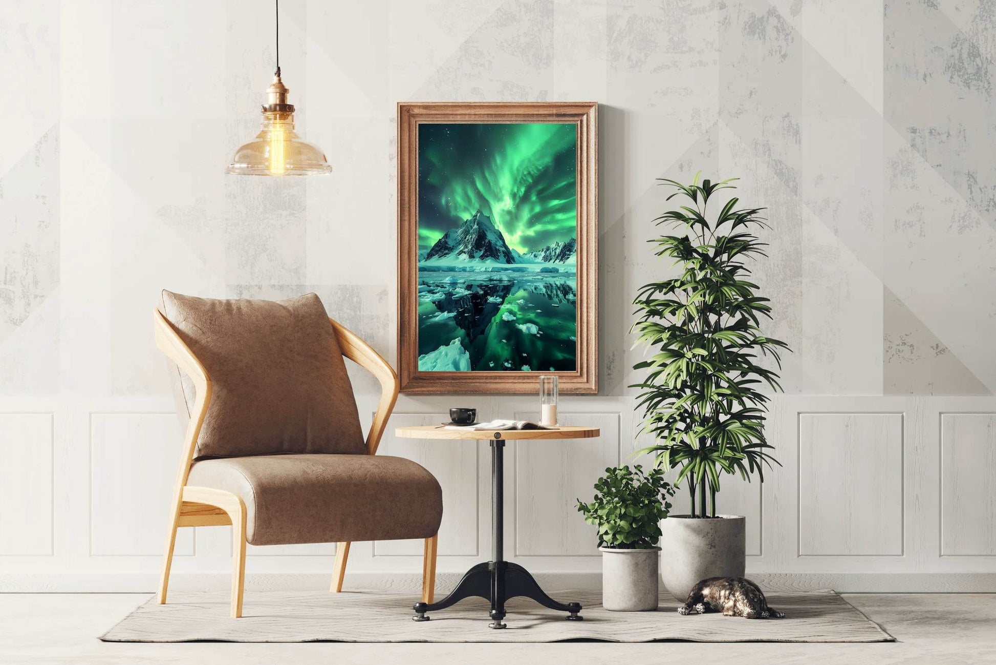 Green Northern lights with view ocean - beink online art store