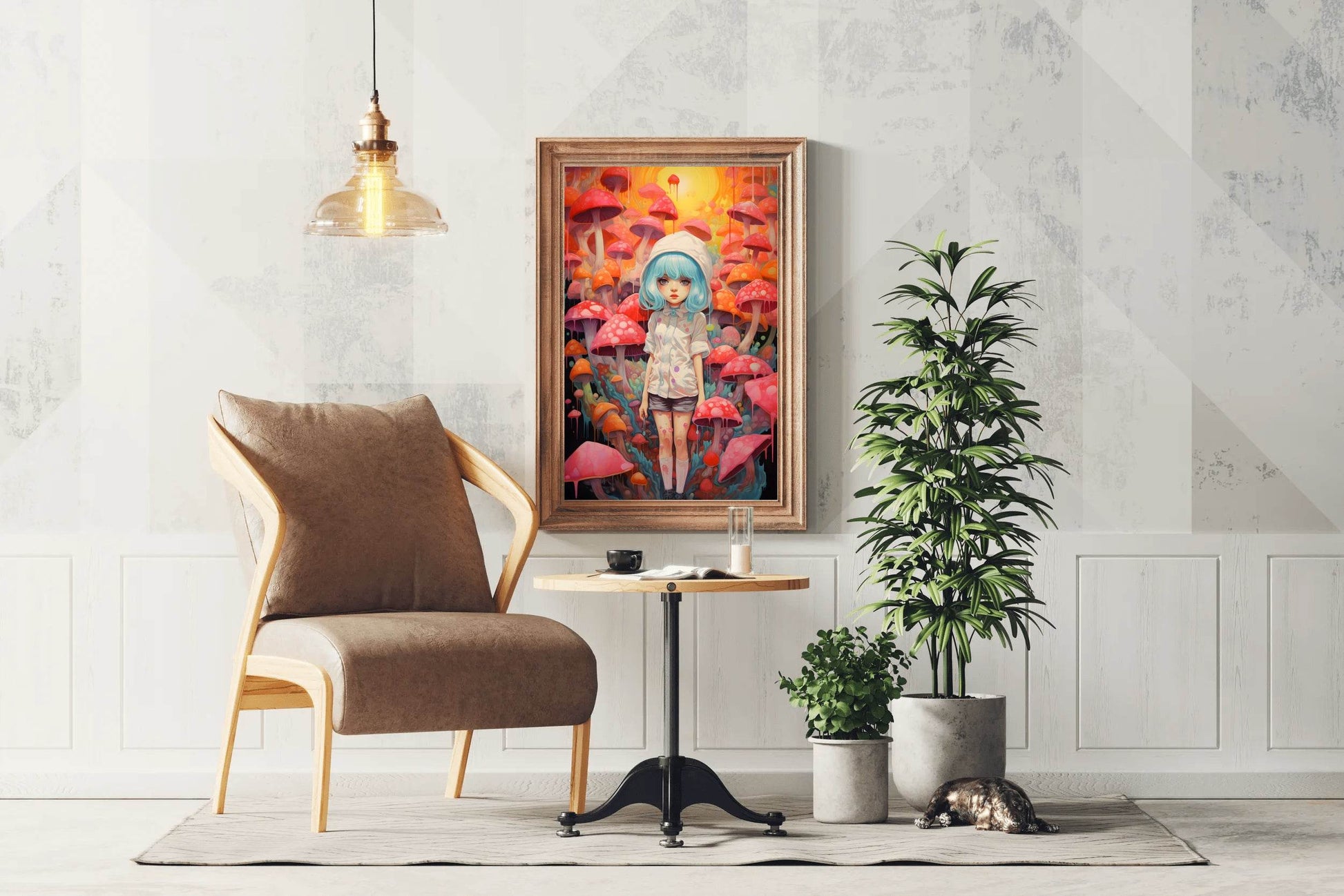 Painting of a Anime girl Standing in a Forest of Mushrooms - beink online art store