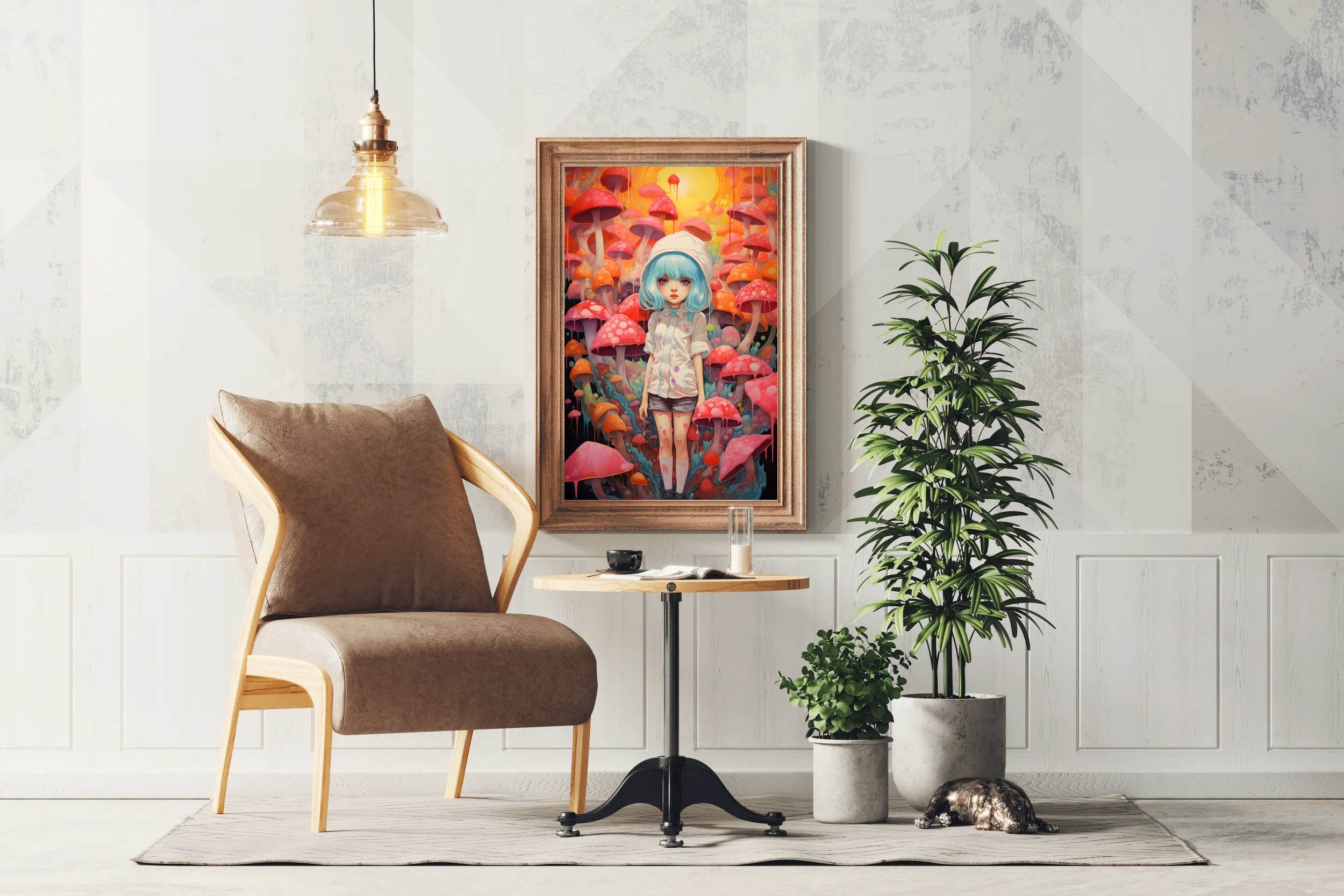 Painting of a Anime girl Standing in a Forest of Mushrooms - beink online art store