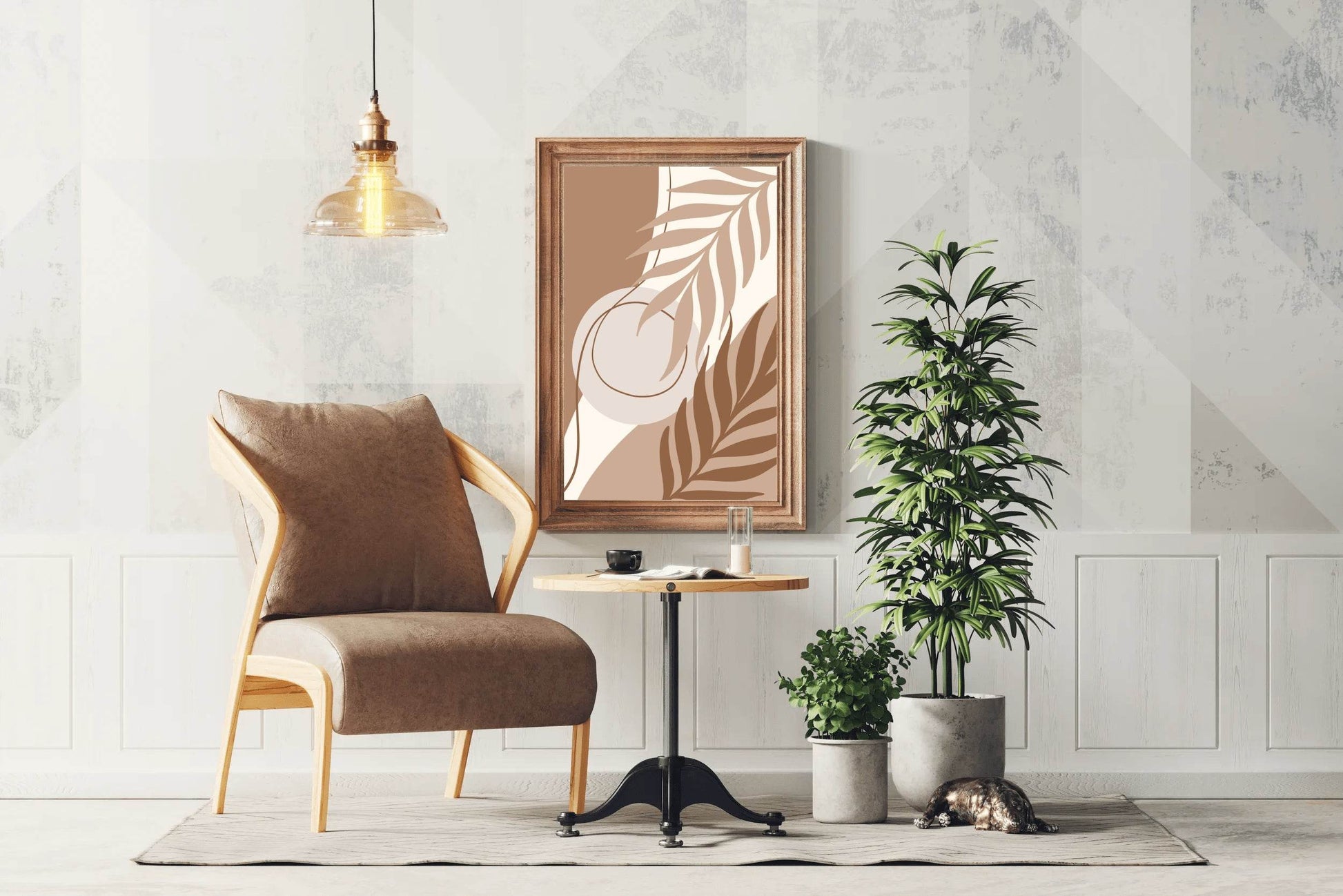 Abstract Design with a Brown Leaf and Shapes ArtWork - beink online art store