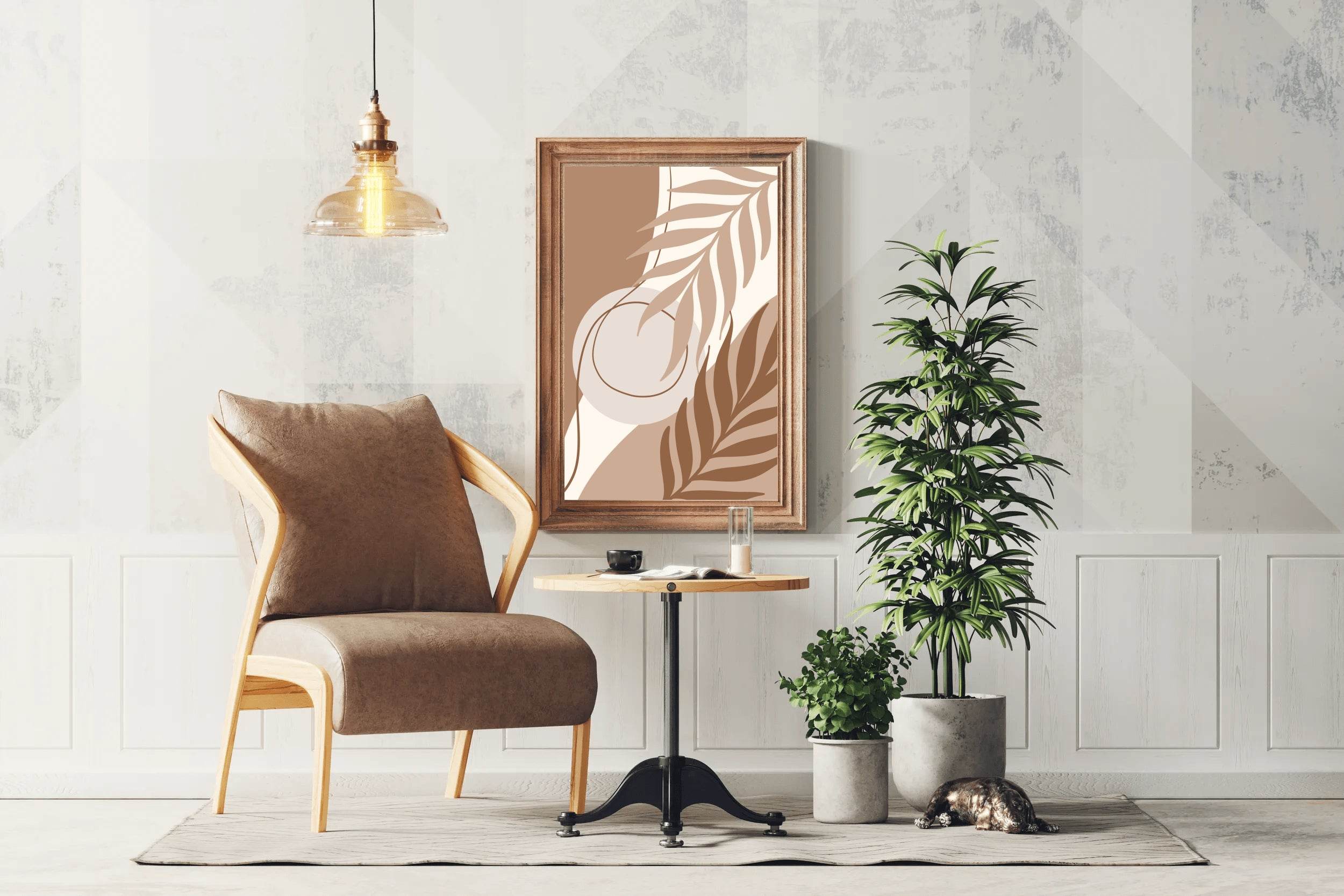 Abstract Design with a Brown Leaf and Shapes ArtWork - beink online art store