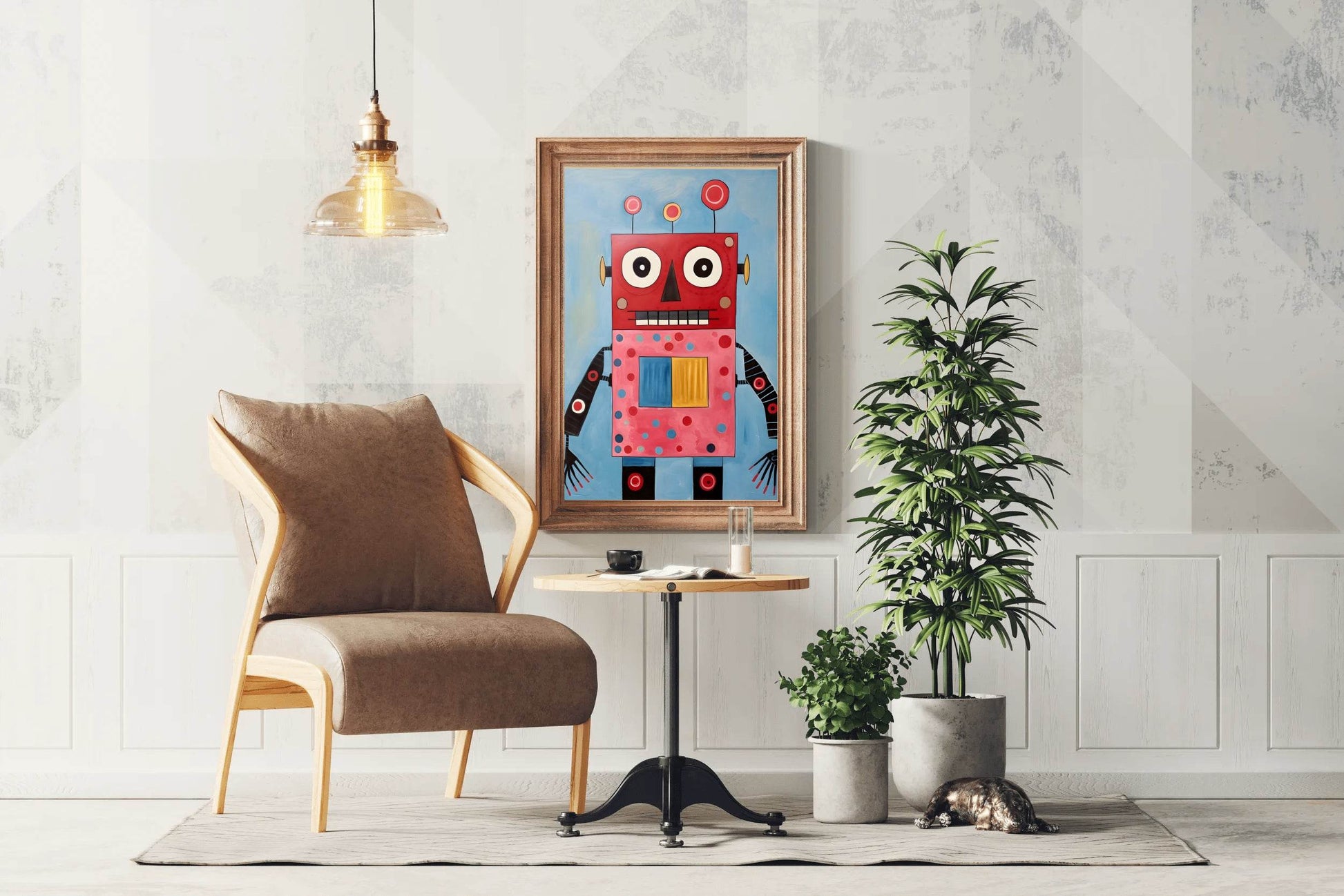 Painting of Red and Pink WaterColor Robot - beink online art store