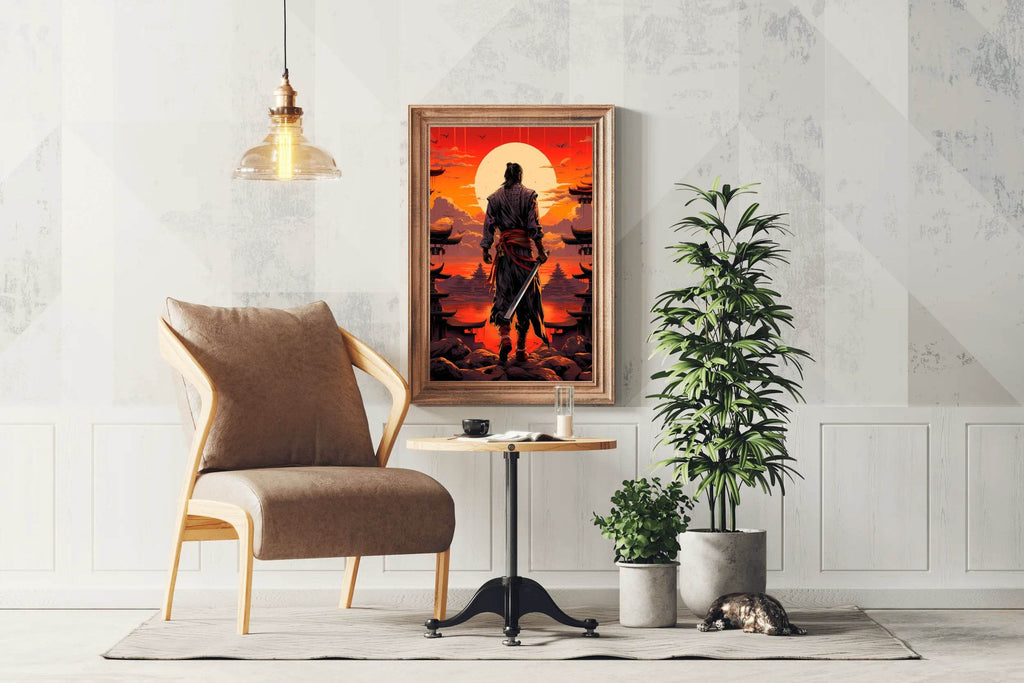 Sunset Style Portrait of Traditional Japanese's Samurai Character Anime Wall Art - beink online art store