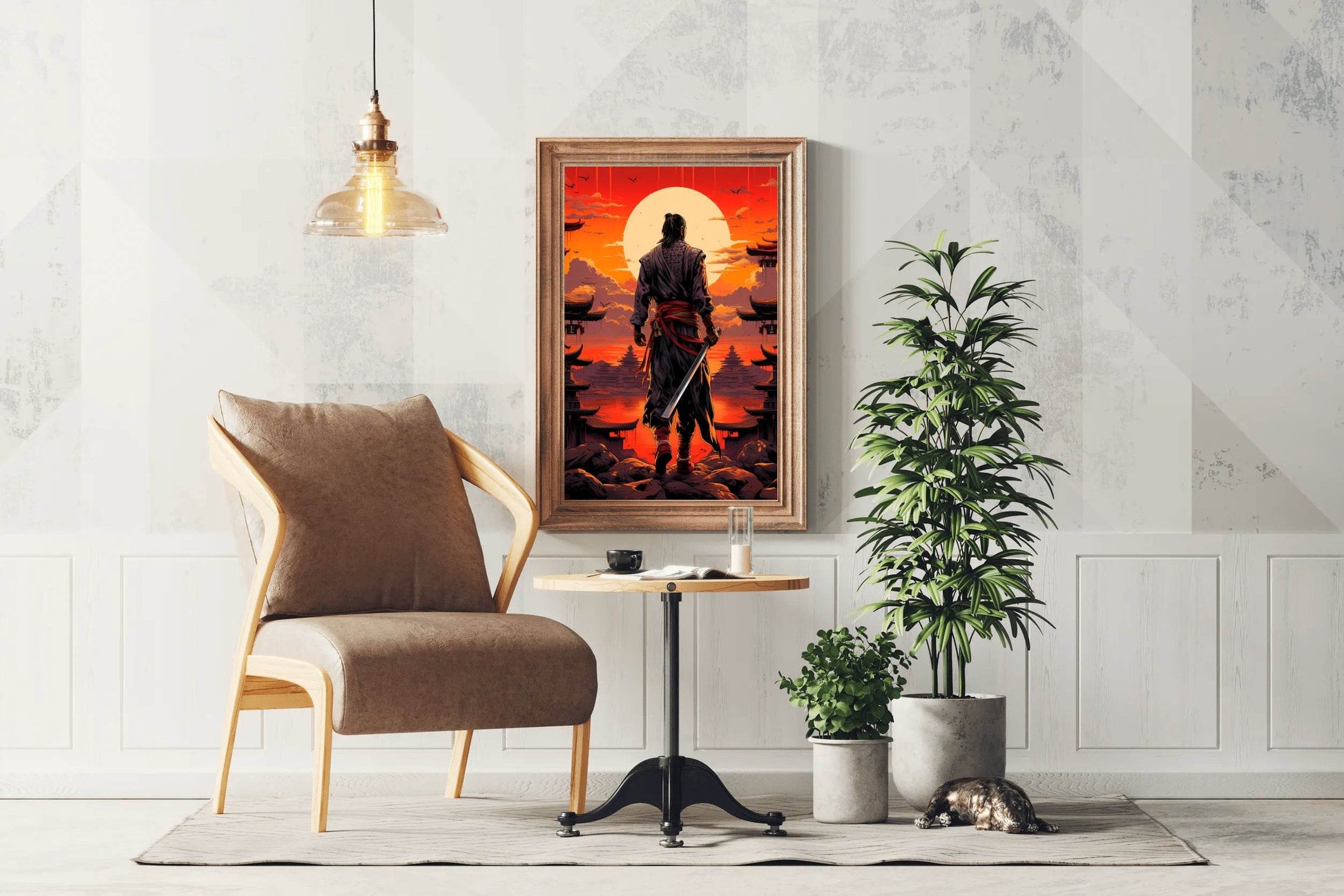 Sunset Style Portrait of Traditional Japanese's Samurai Character Anime Wall Art - beink online art store