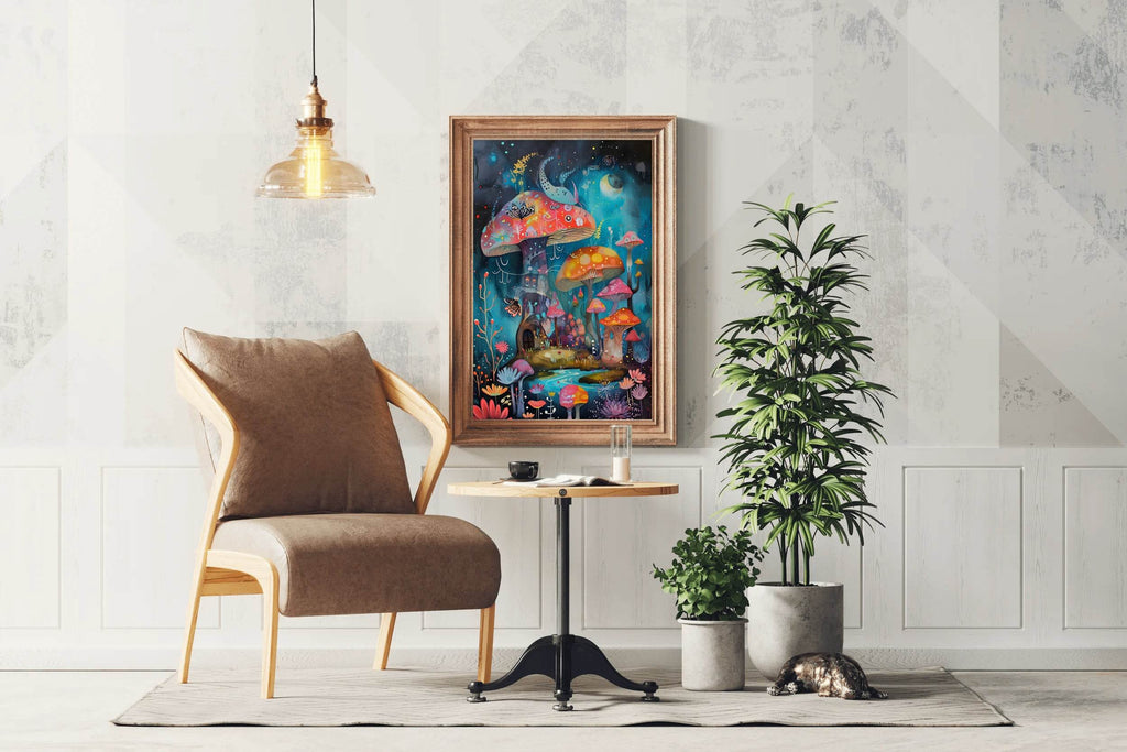 Colorful Painting of Mushroom House Wall Art - beink online art store