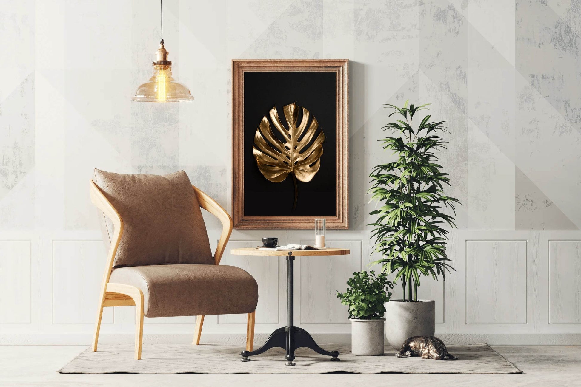Golden Monstera Leaf Wall Art - beink online art store