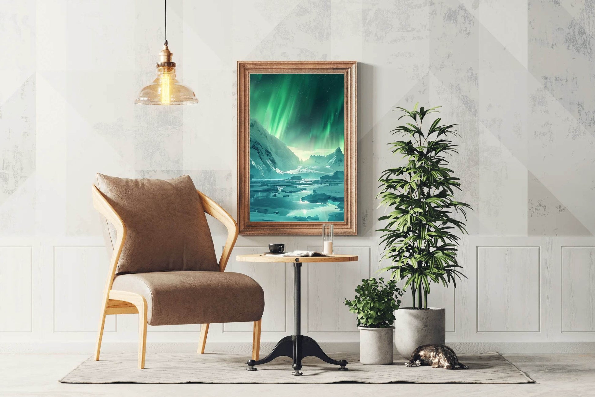 Large Mountain Covered in Snow and Green lights Wall Art - beink online art store