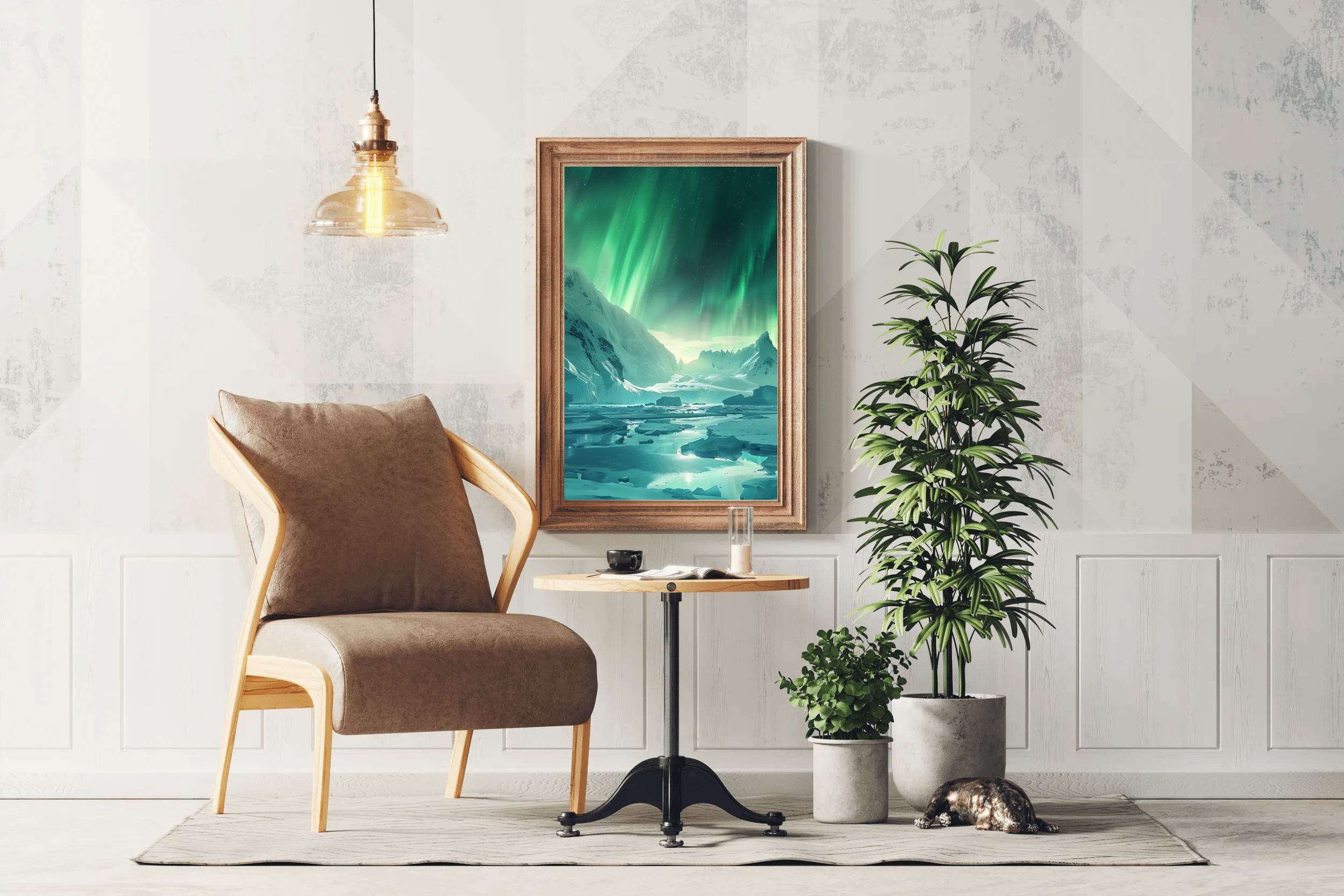 Large Mountain Covered in Snow and Green lights Wall Art - beink online art store