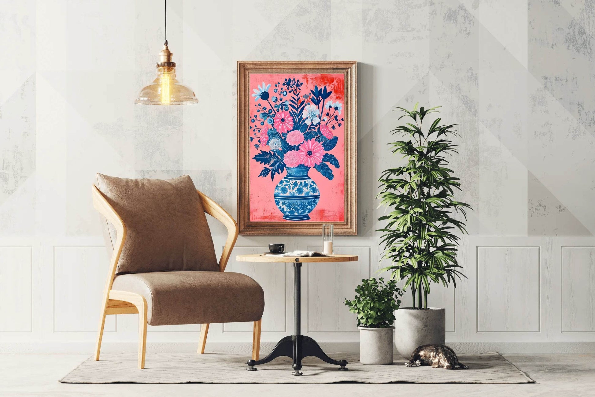 Blue and Pink Flowers in Vase Digital Art - beink online art store