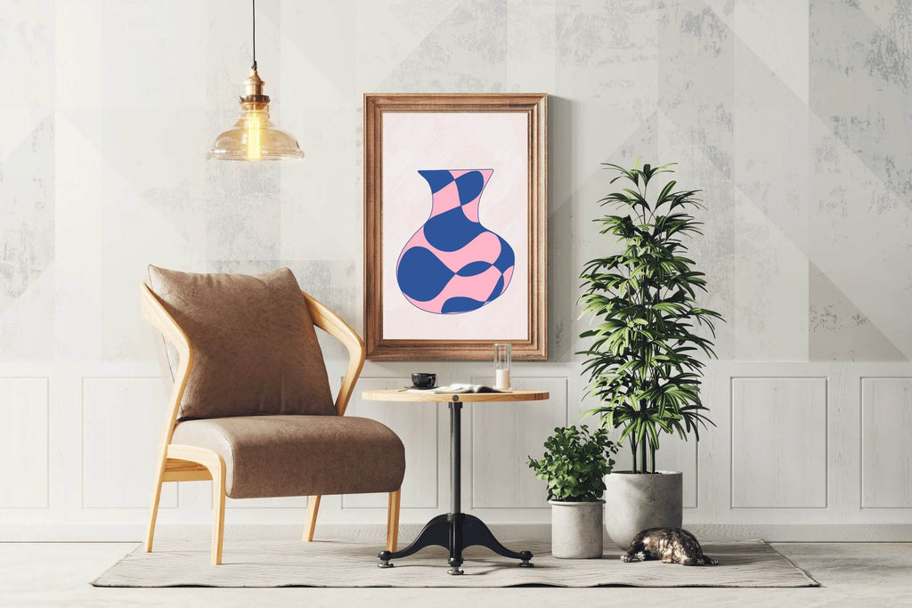 Pink And Blue Vase Wall Art - beink online art store