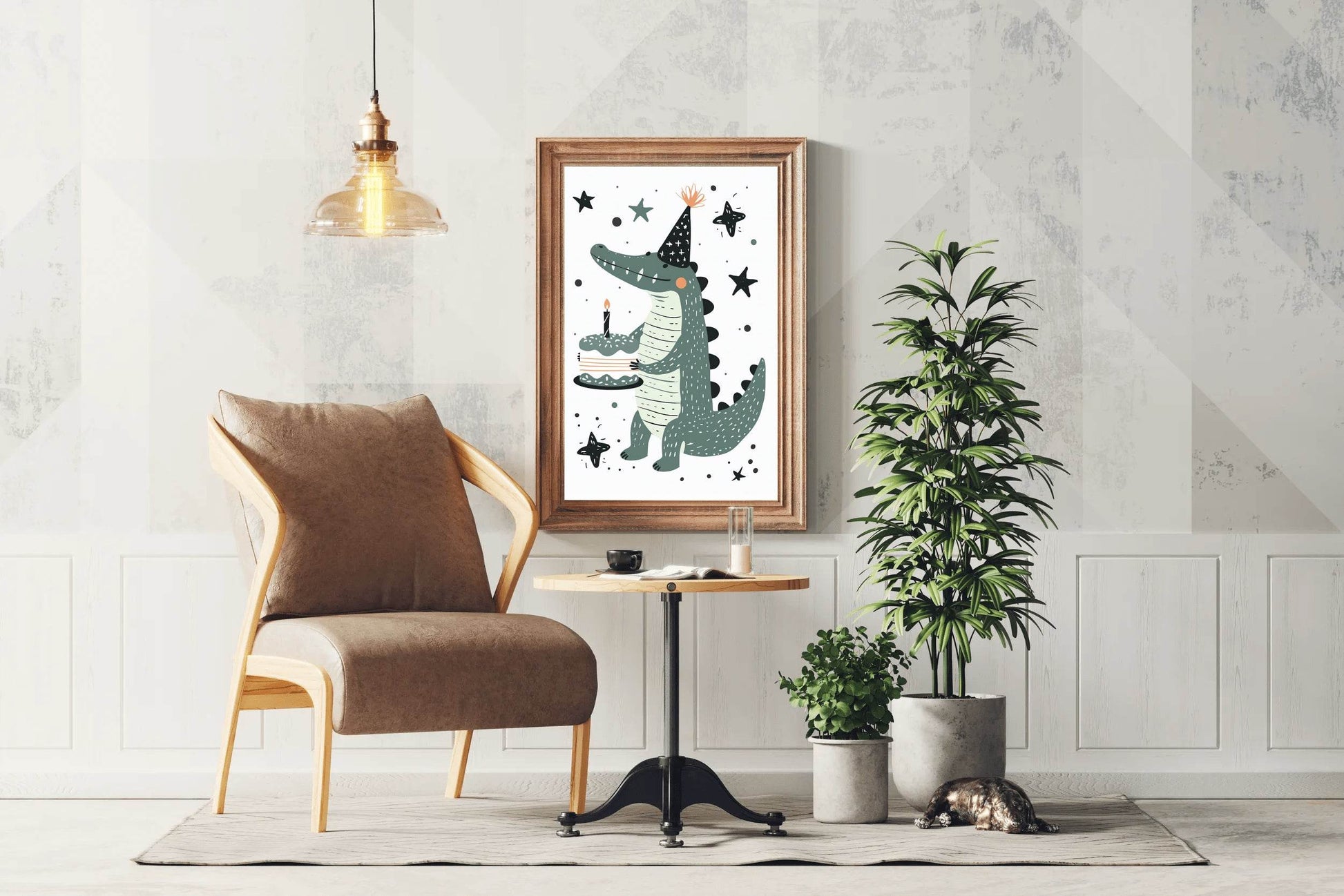 Cartoon Alligator Holding Cake Wall Art - beink online art store