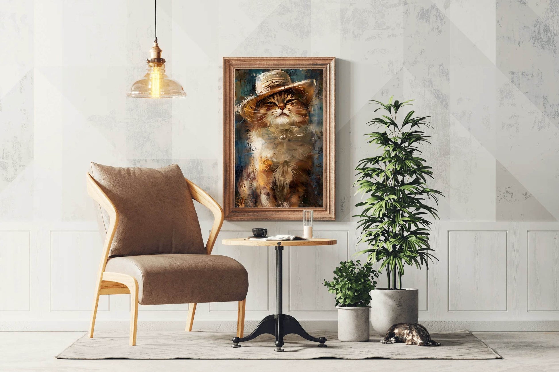 Watercolor Painting of a Cat Wearing Hat - beink online art store