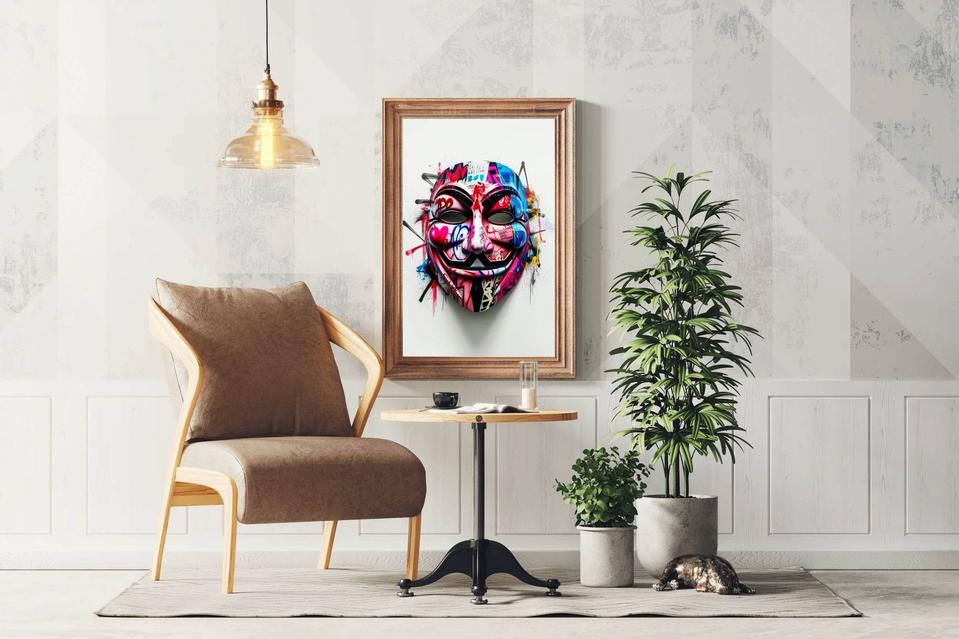 Graffiti-Covered Anonymous Mask Wall Art - beink online art store