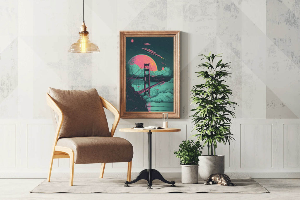 Hanging Bridge Painting With Space Background Wall Art - beink online art store