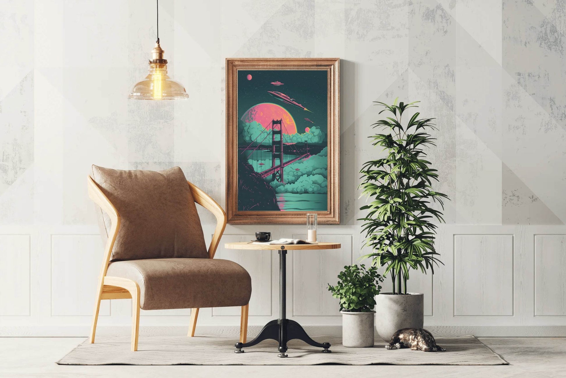 Hanging Bridge Painting With Space Background Wall Art - beink online art store