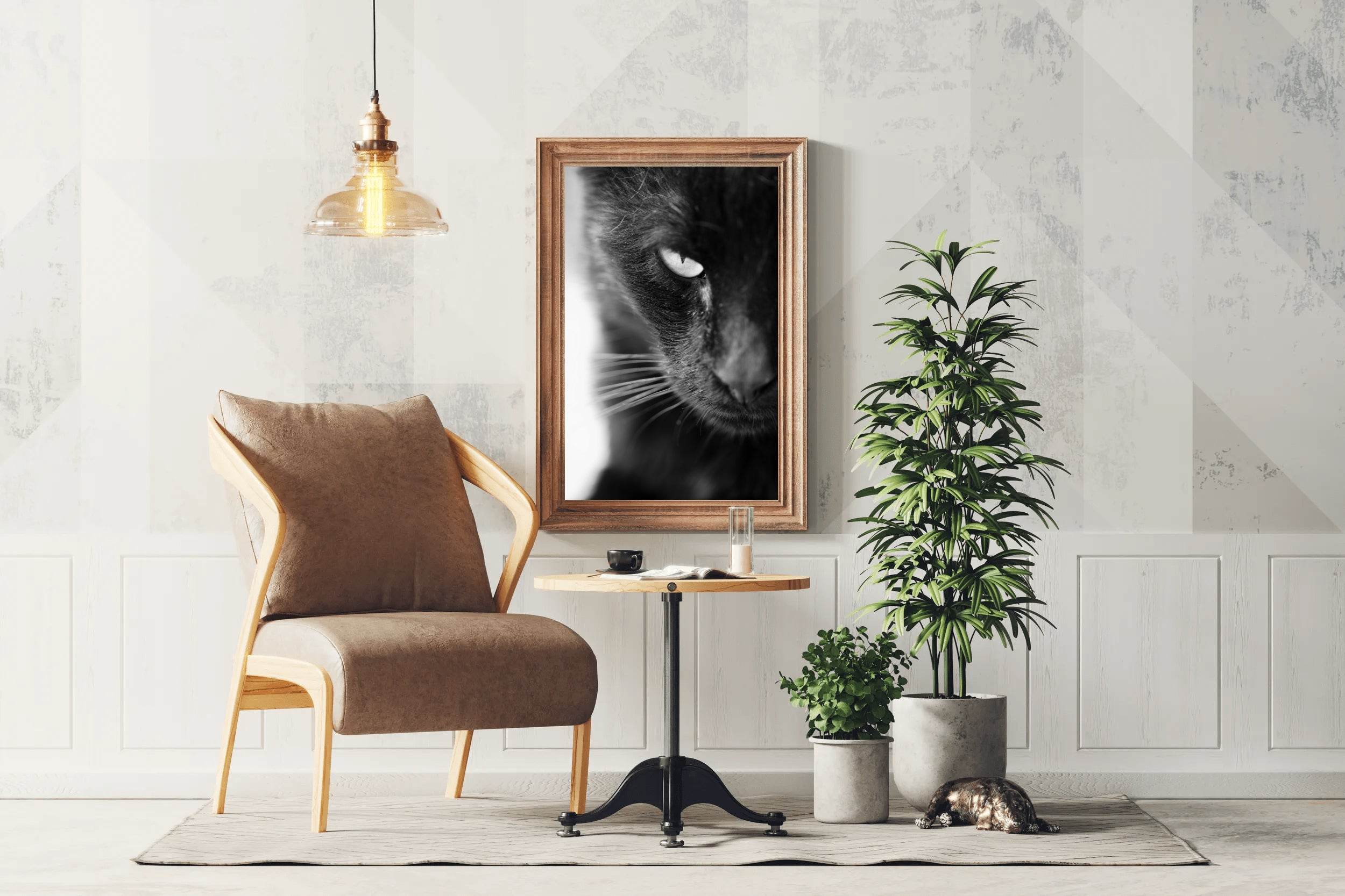 Static Eyes Cat Black & White Wall Art - beink online art store