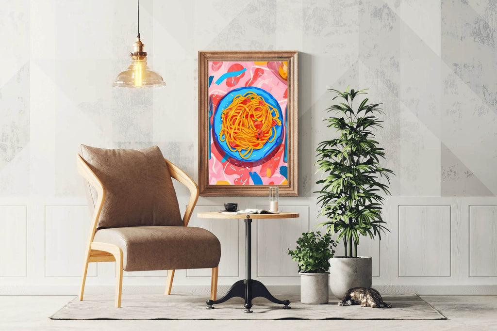 Painting Plate of Spaghetti with Tomato Sauce Wall Art - beink online art store