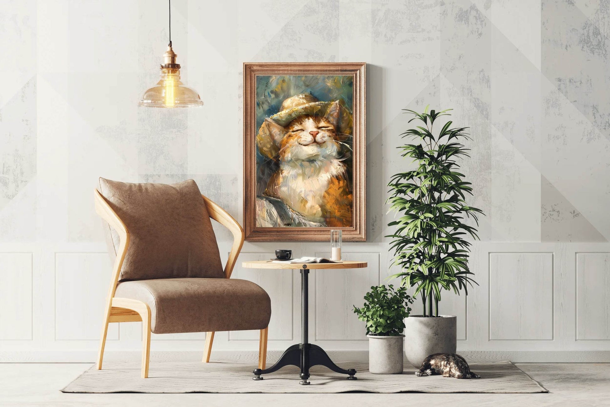 Brush Stroked Painting of Cat Wearing Hat - beink online art store