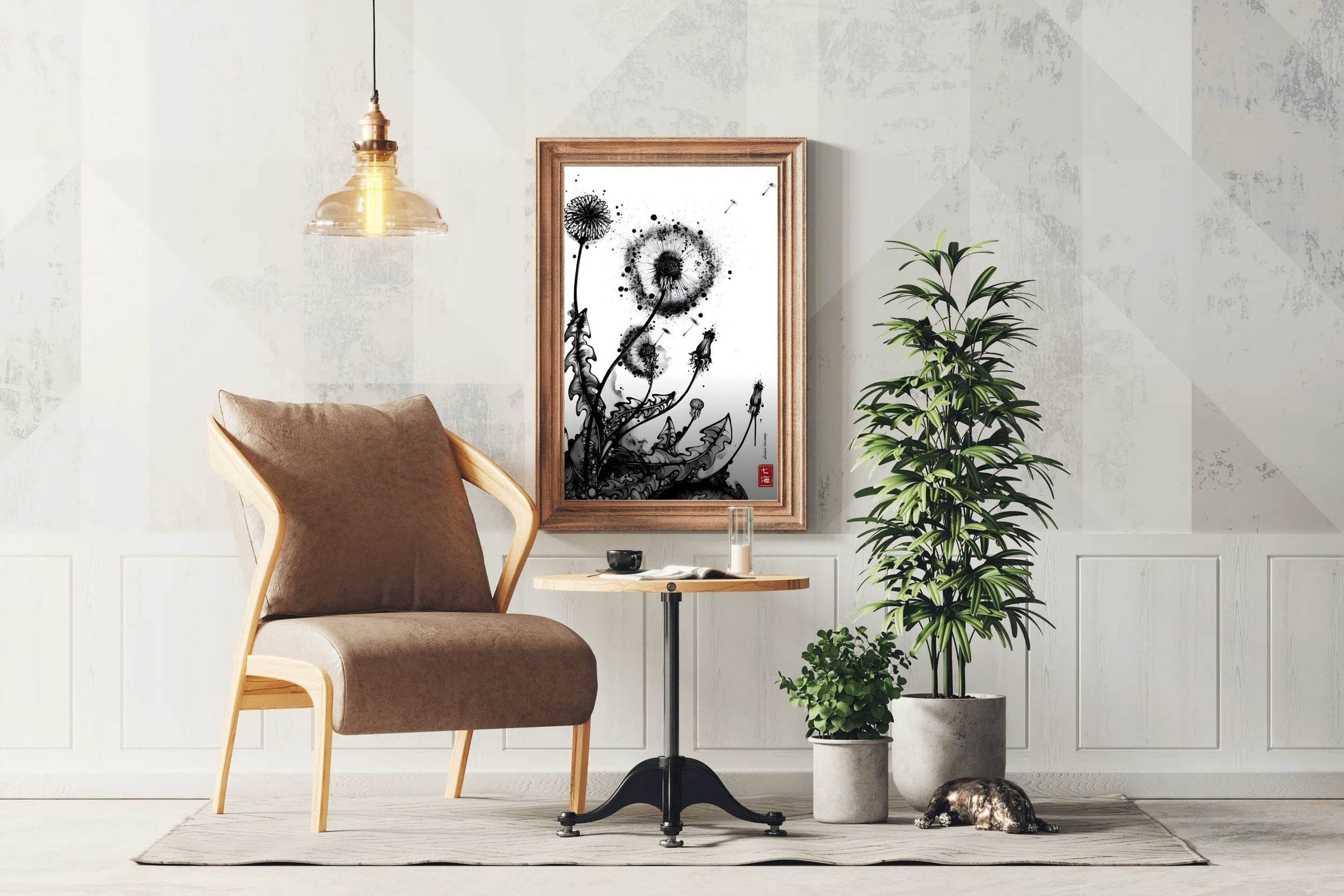 Striking Black Ink Illustration of Plant Wall Art - beink online art store