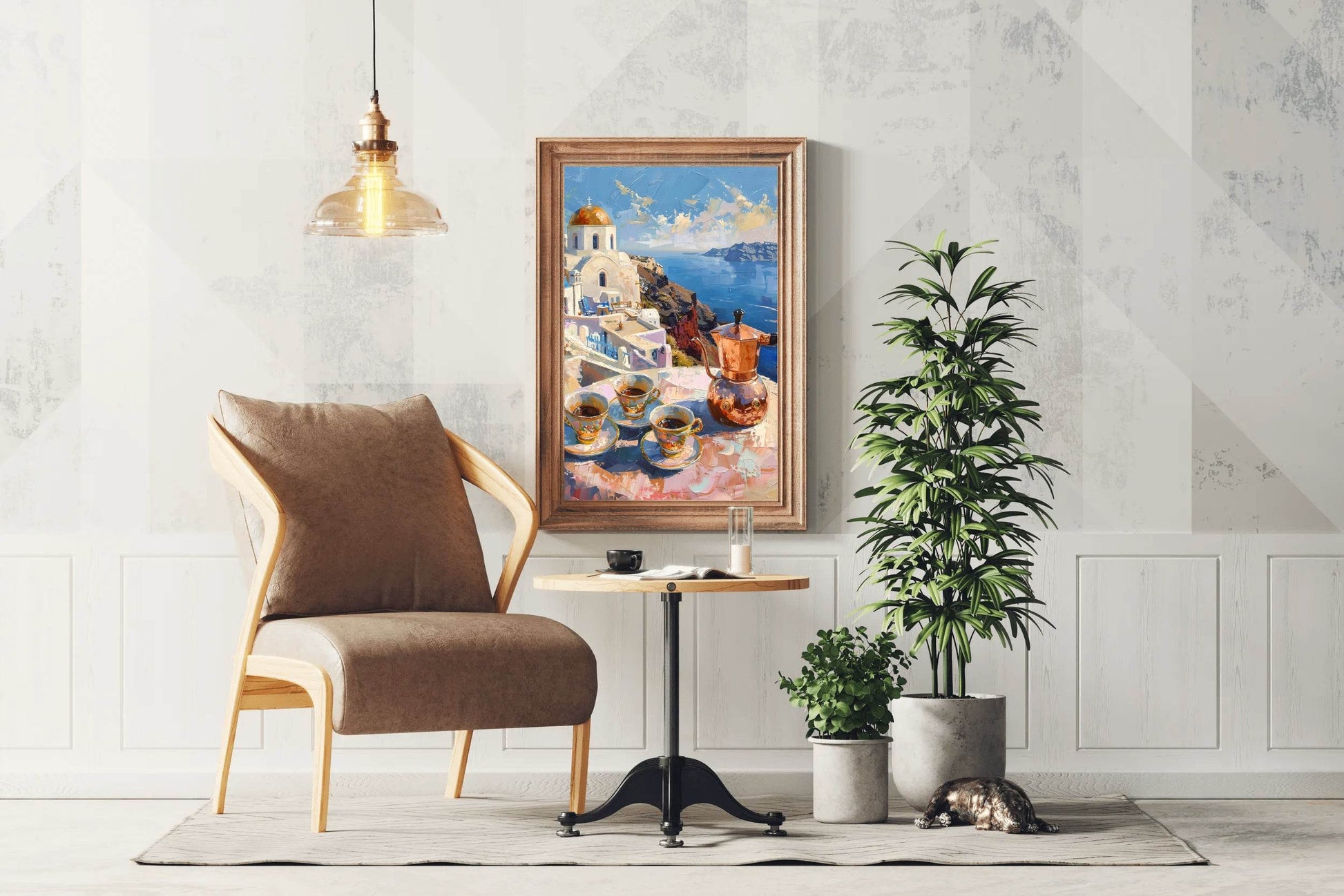 Morning Coffee with a View Greek Getaway Santorini Sunrise Wall Art - beink online art store