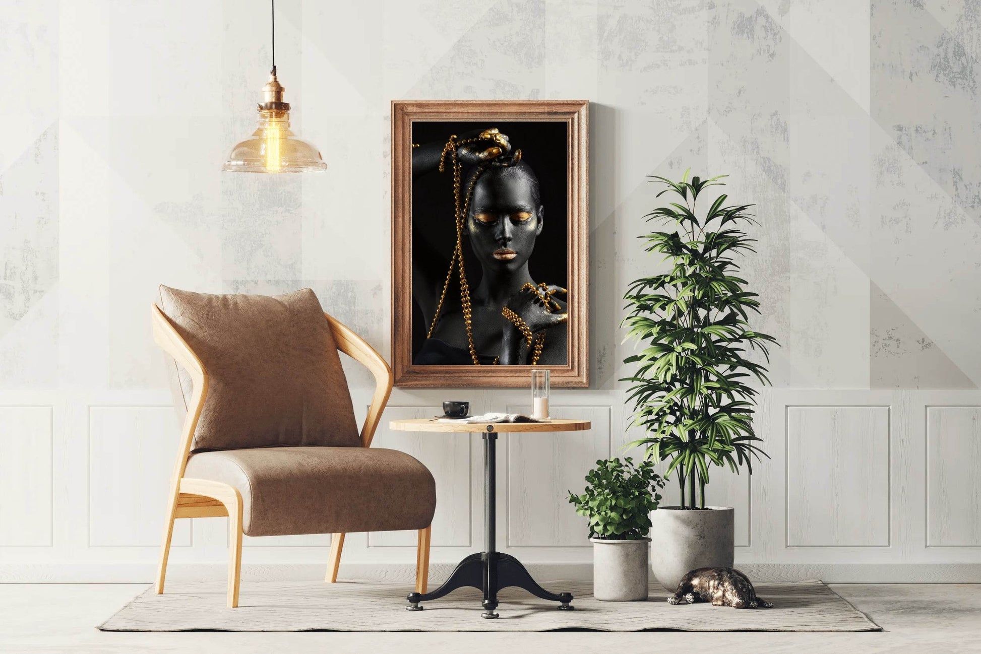 African Black Woman with Golden Jewelry - beink online art store