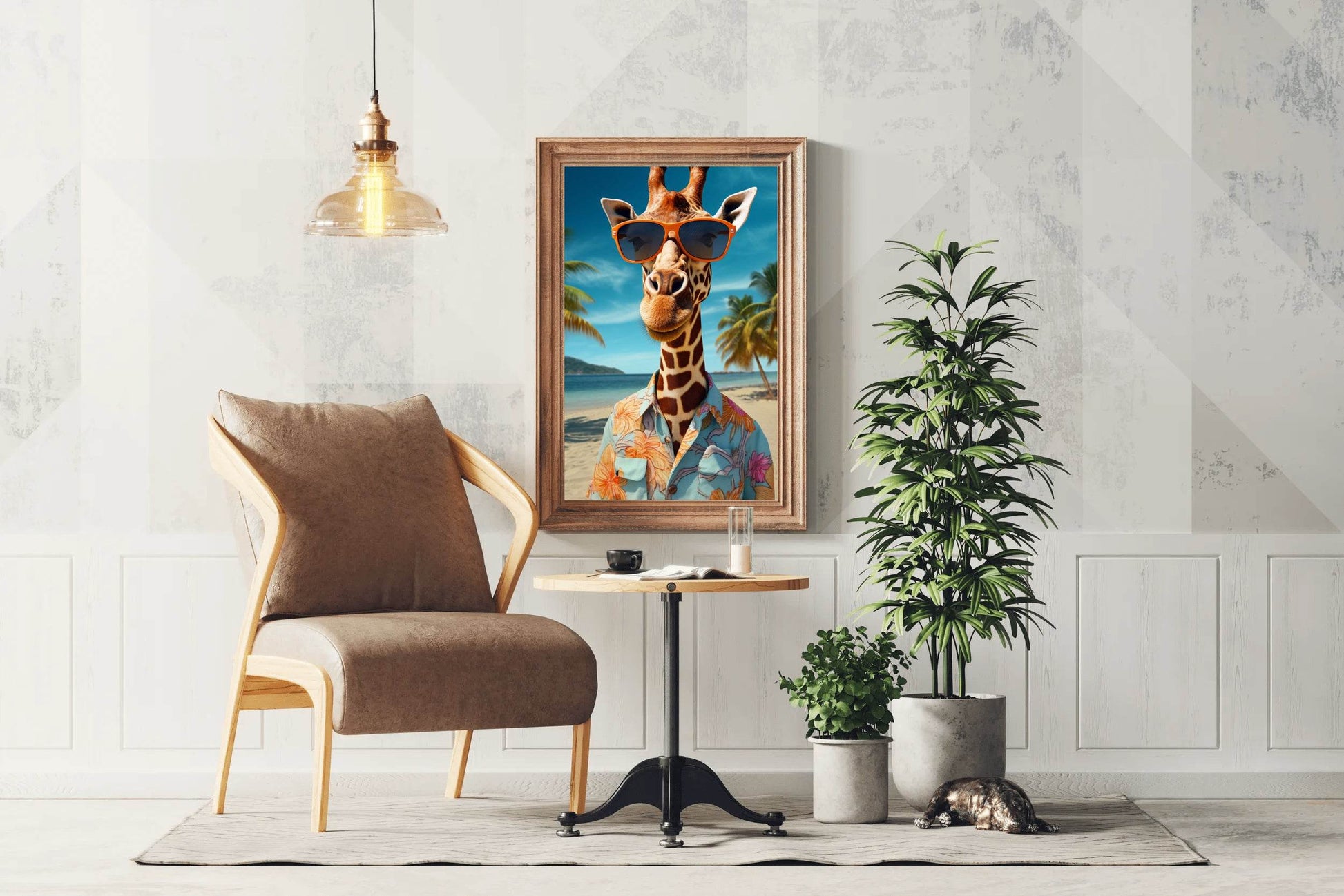 Painting of Funny Giraff Wearing Goggle and Cool Shirt - beink online art store