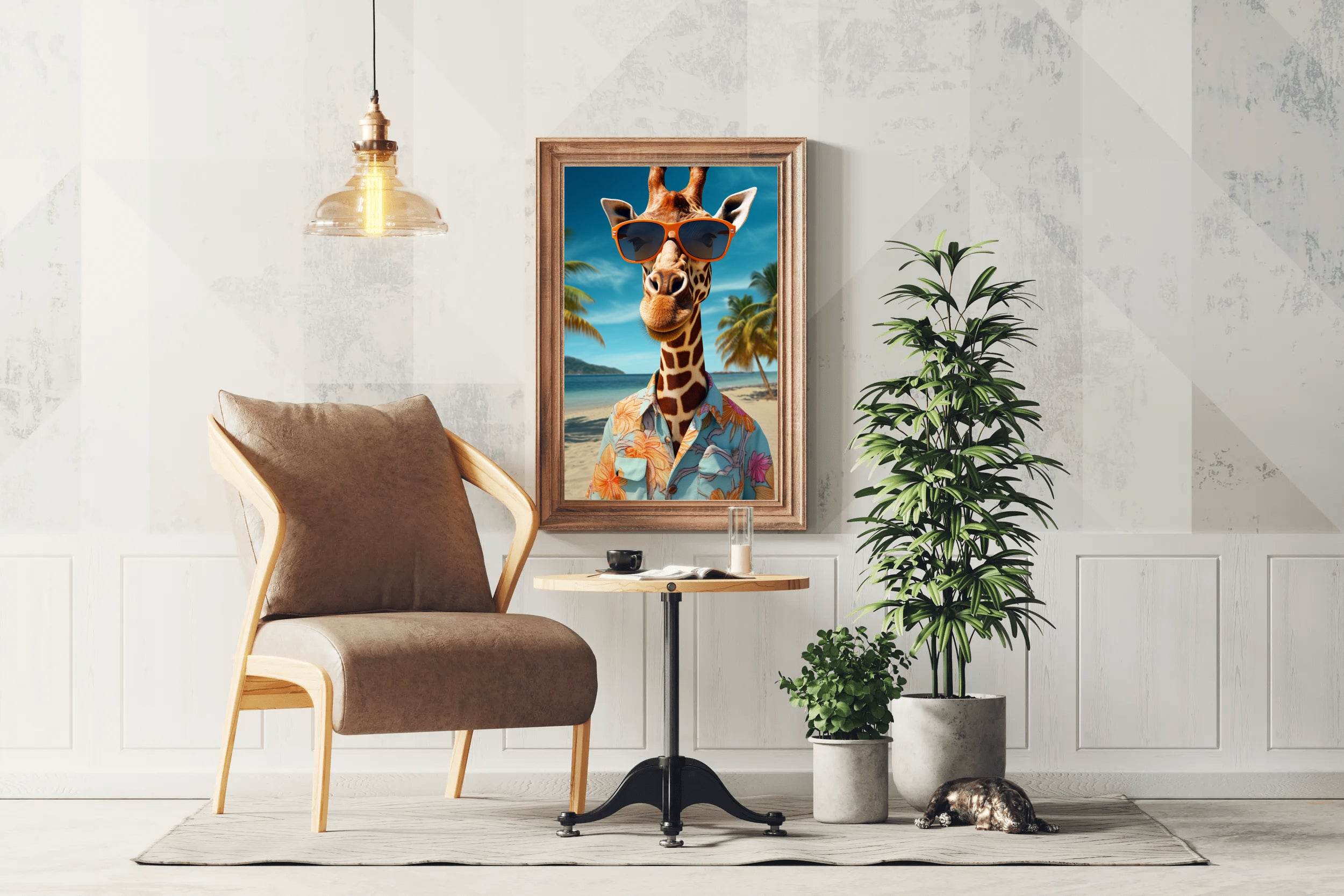Painting of Funny Giraff Wearing Goggle and Cool Shirt - beink online art store