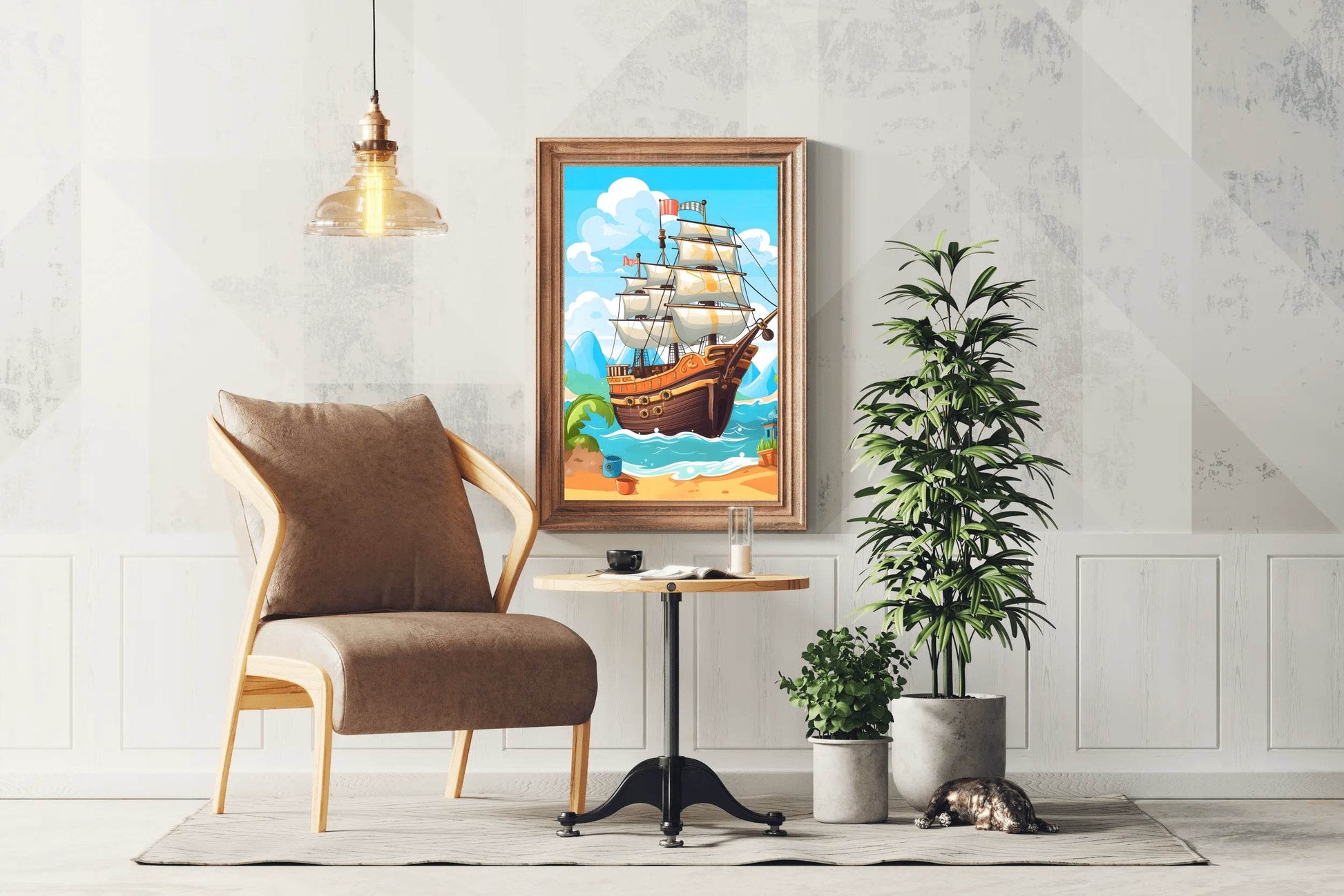 Cartoon Pirate Ship In The Sea - beink online art store